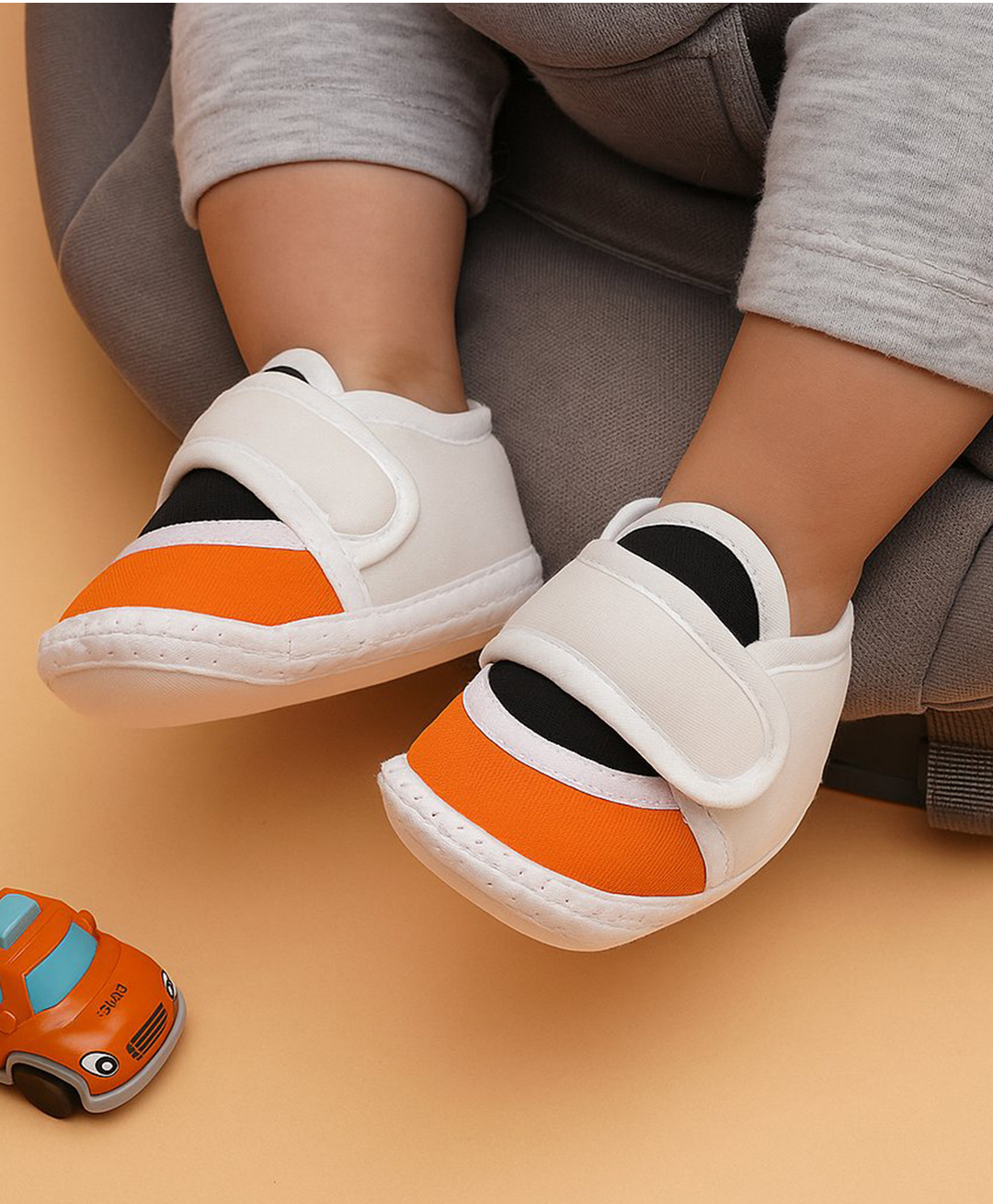 Neska Moda Colour Blocked Velcro Closure Booties - White Black & Orange-picture-25