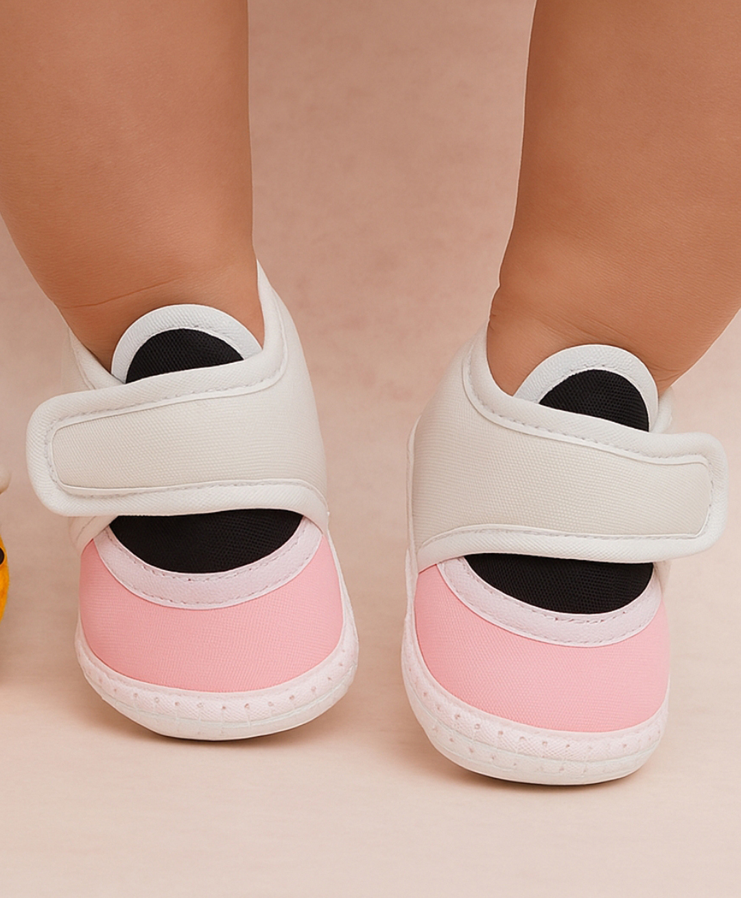 Neska Moda Colour Blocked Velcro Closure Booties - White Black & Pink-picture-23