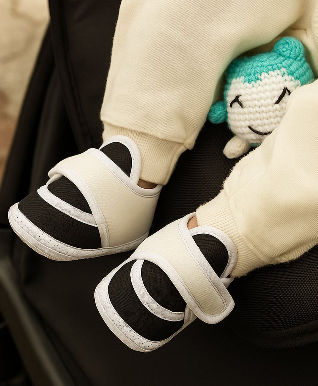 Neska Moda Colour Blocked Velcro Closure Booties - White & Black-picture-16
