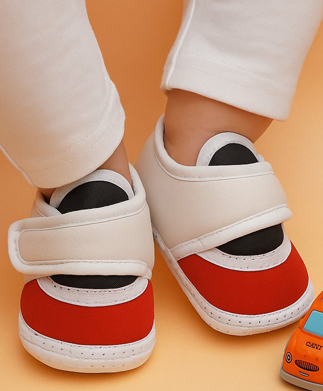 Neska Moda Colour Blocked Velcro Closure Booties - White Black & Red-image-41