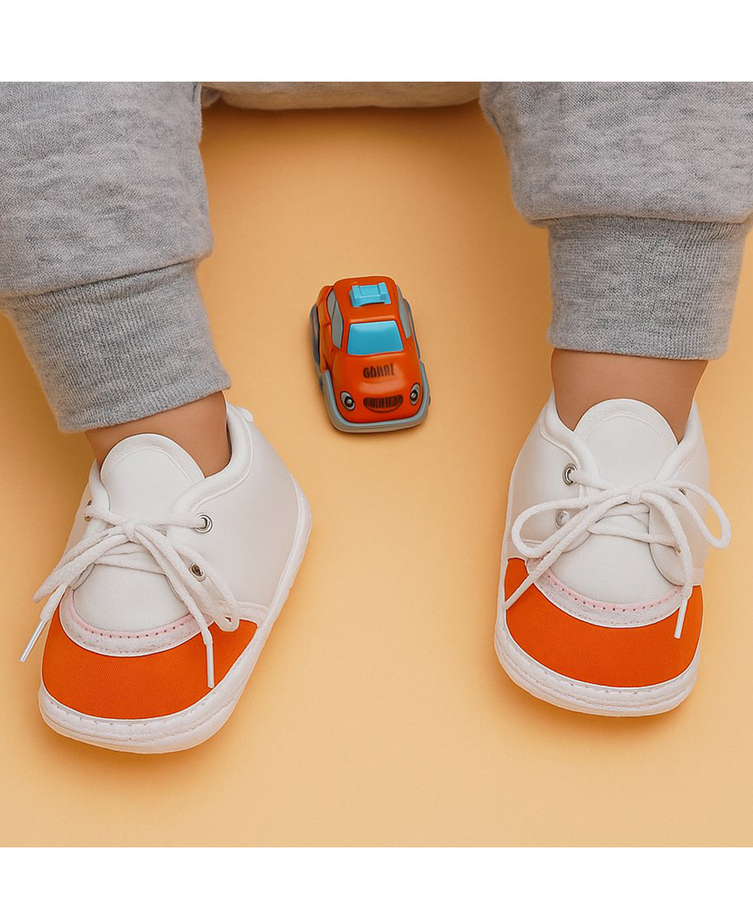 Neska Moda Colour Blocked Lace Up Booties - White & Orange-picture-24