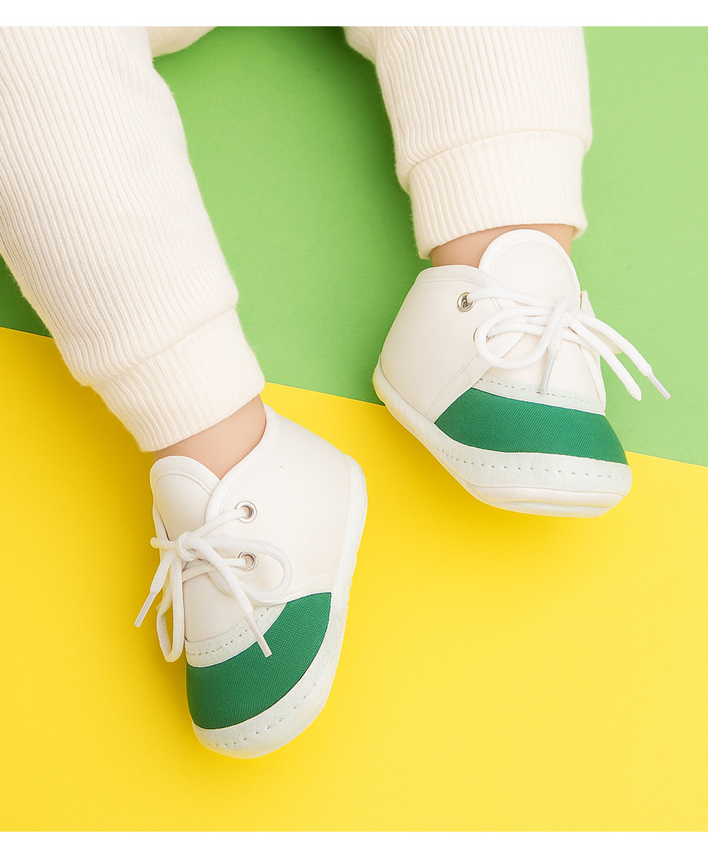 Neska Moda Colour Blocked Lace Up Booties - White & Green-image-28