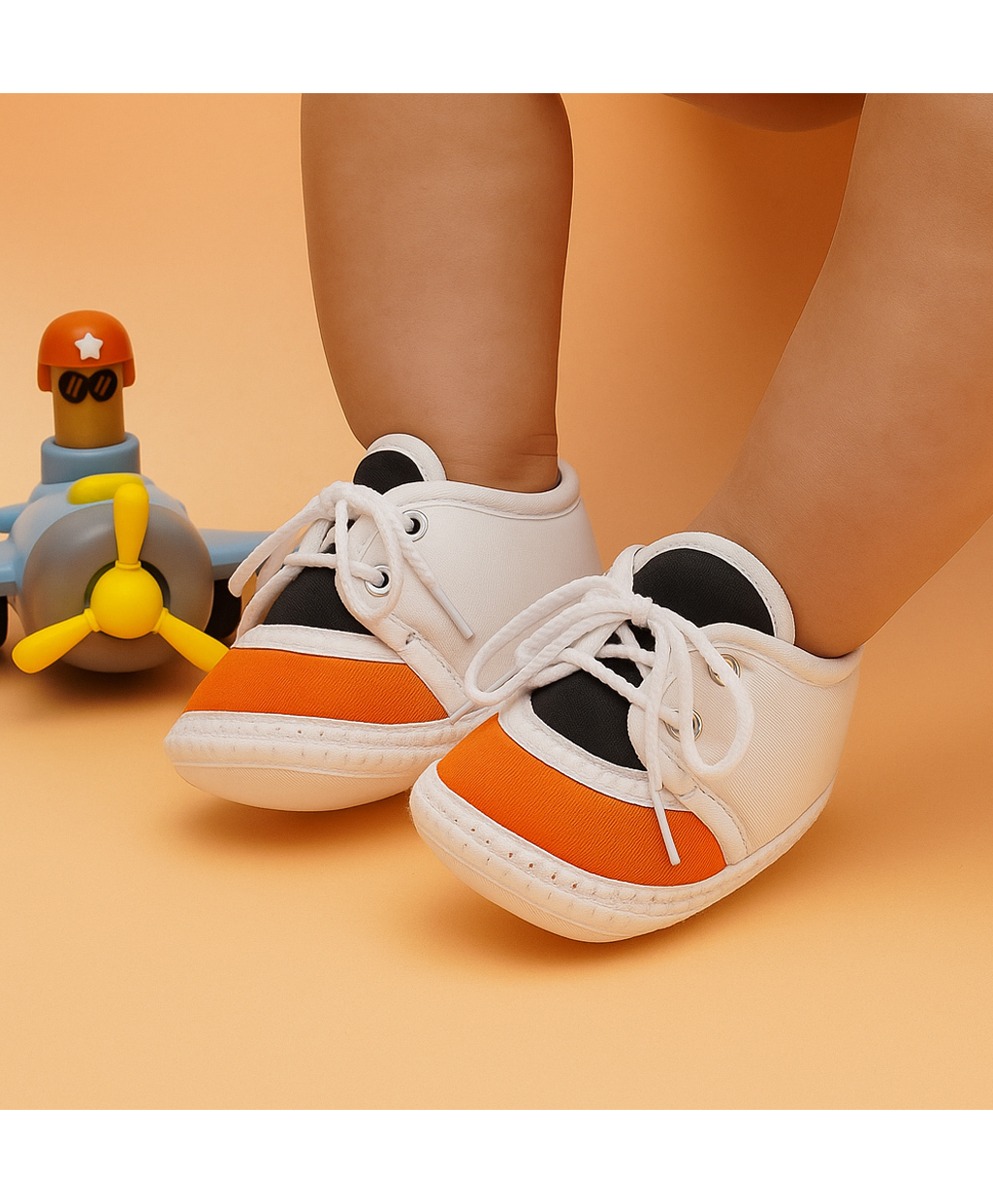 Neska Moda Colour Blocked Lace Up Booties - White Black & Orange-image-31