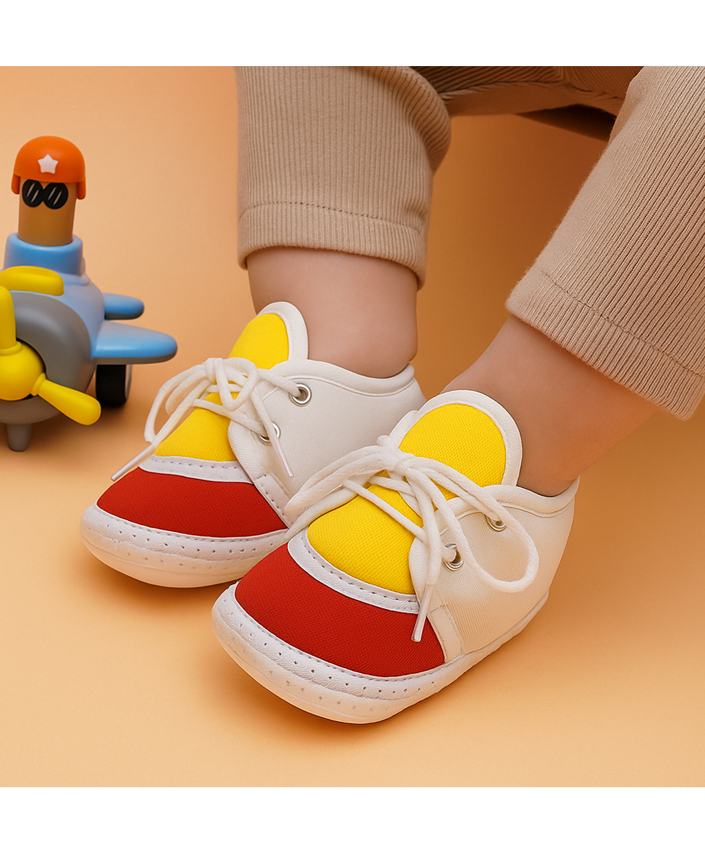 Neska Moda Colour Blocked Lace Up Booties - White Yellow & Red-picture-39
