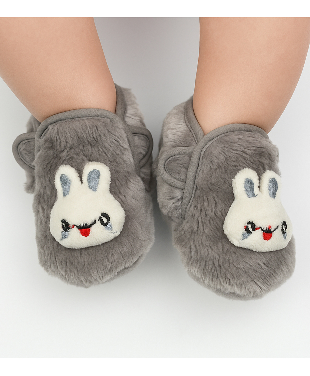 Neska Moda Bunny Face Applique Detailed Velcro Closure Booties - Grey-picture-27