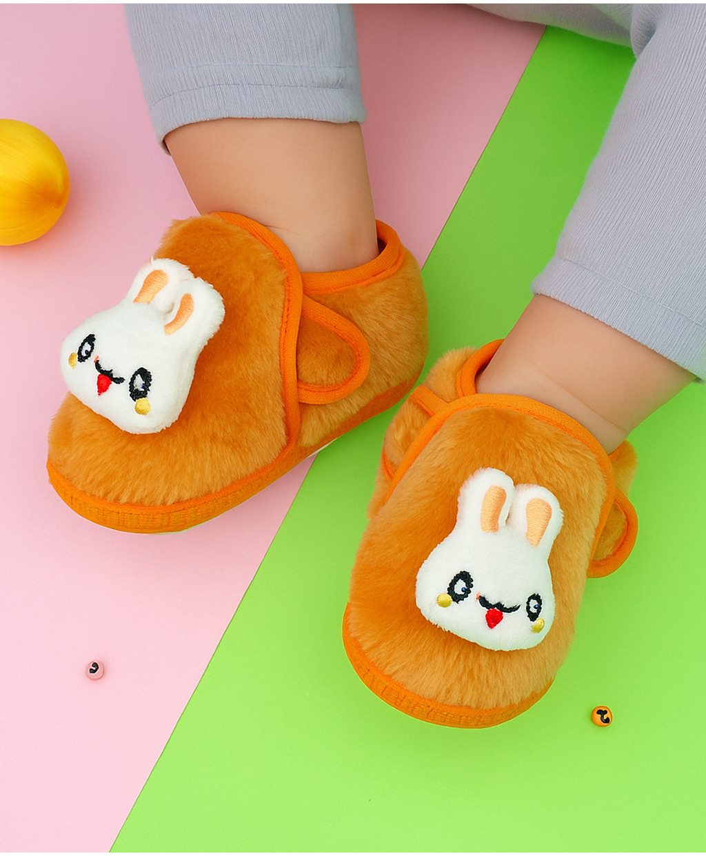 Neska Moda Bunny Face Applique Detailed Velcro Closure Booties - Orange-picture-5