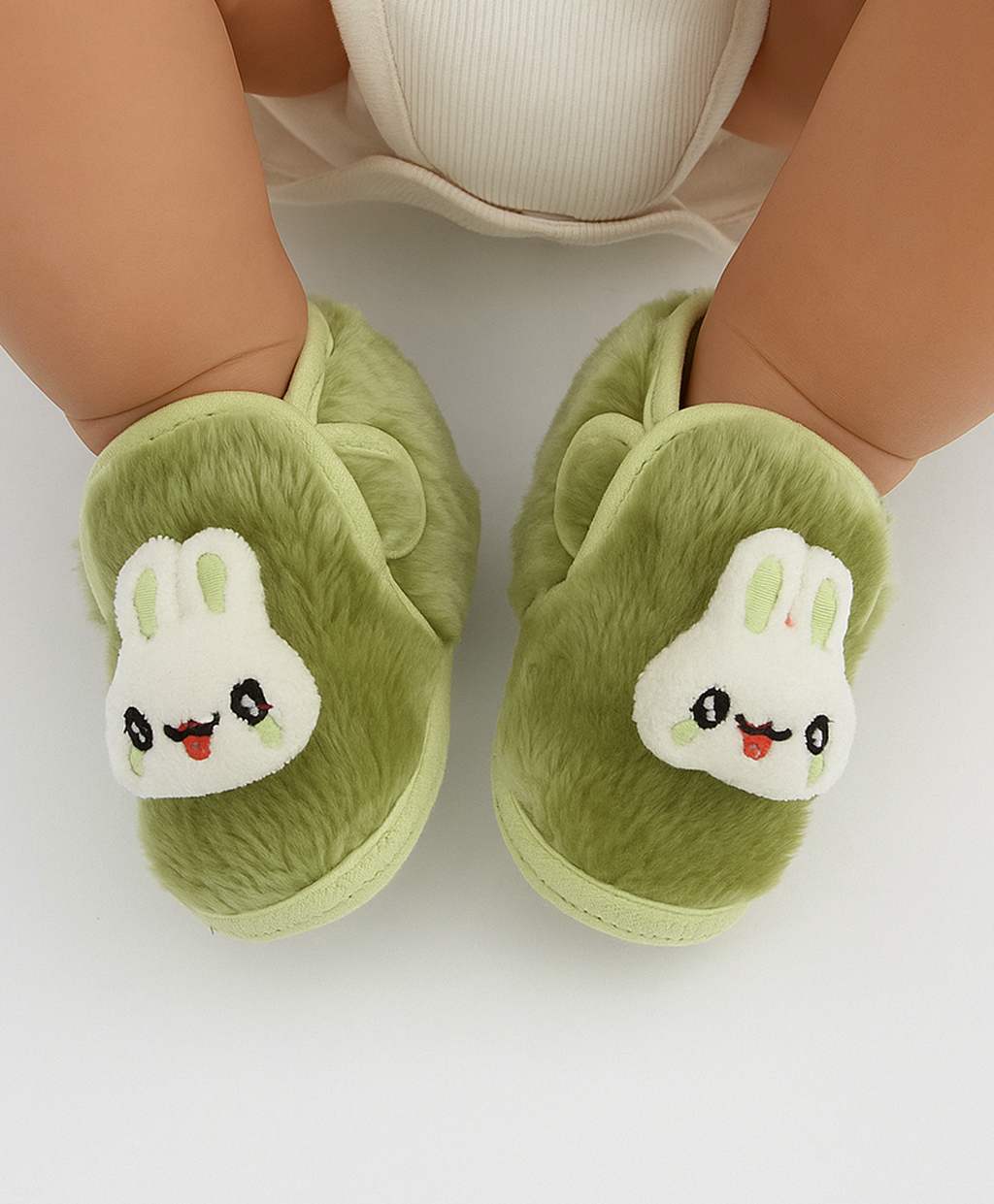 Neska Moda Bunny Face Applique Detailed Velcro Closure Booties - Green-picture-39