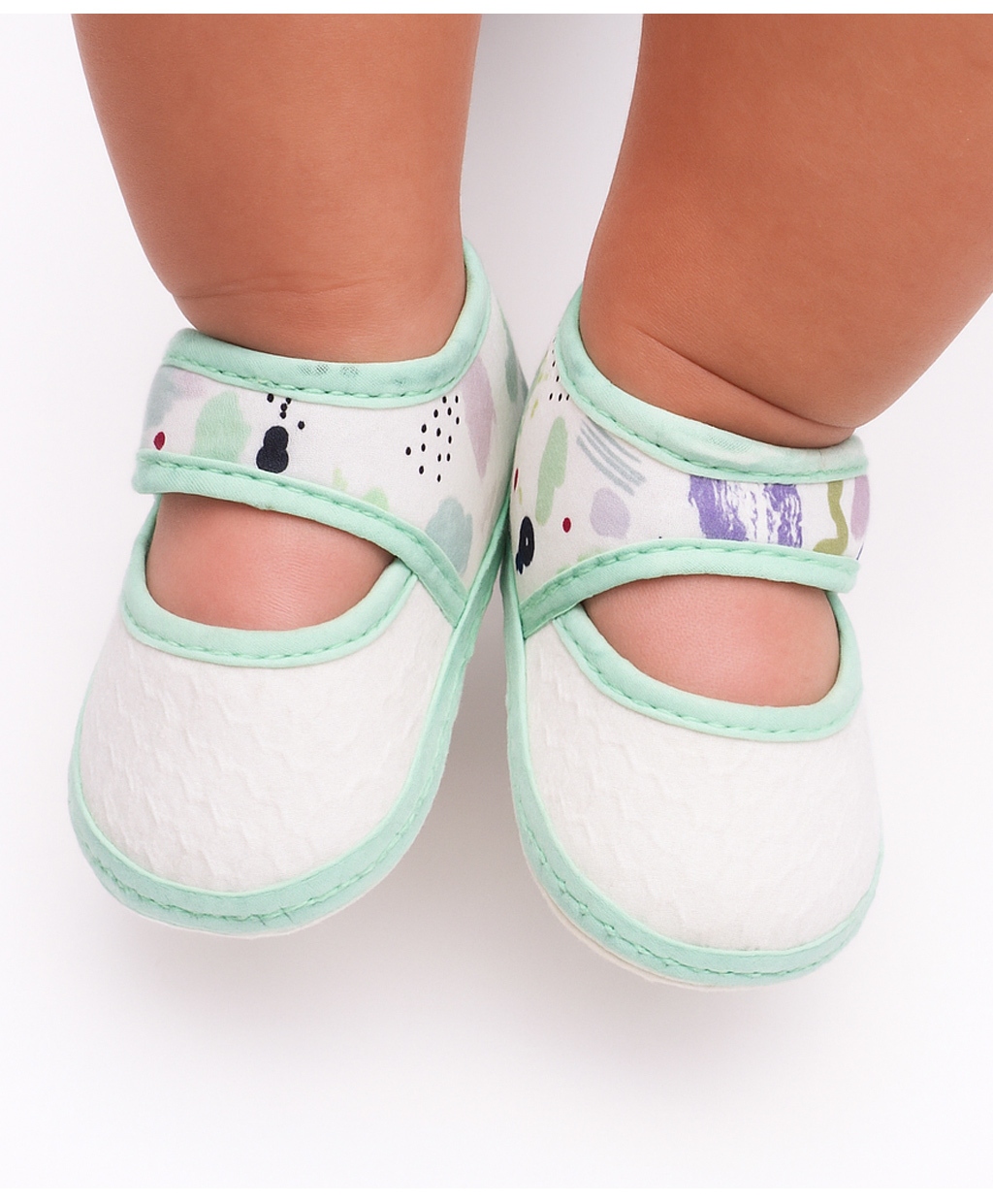 Neska Moda Abstract Printed Velcro Closure Booties - Mint & White-picture-10