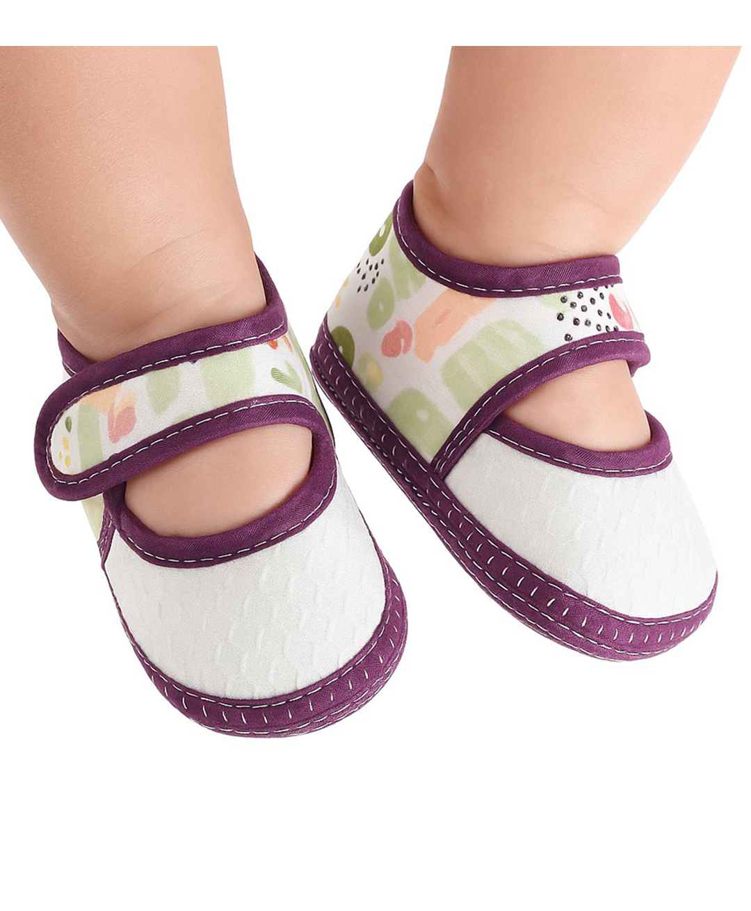 Neska Moda Abstract Printed Velcro Closure Booties - Purple & White-picture-42