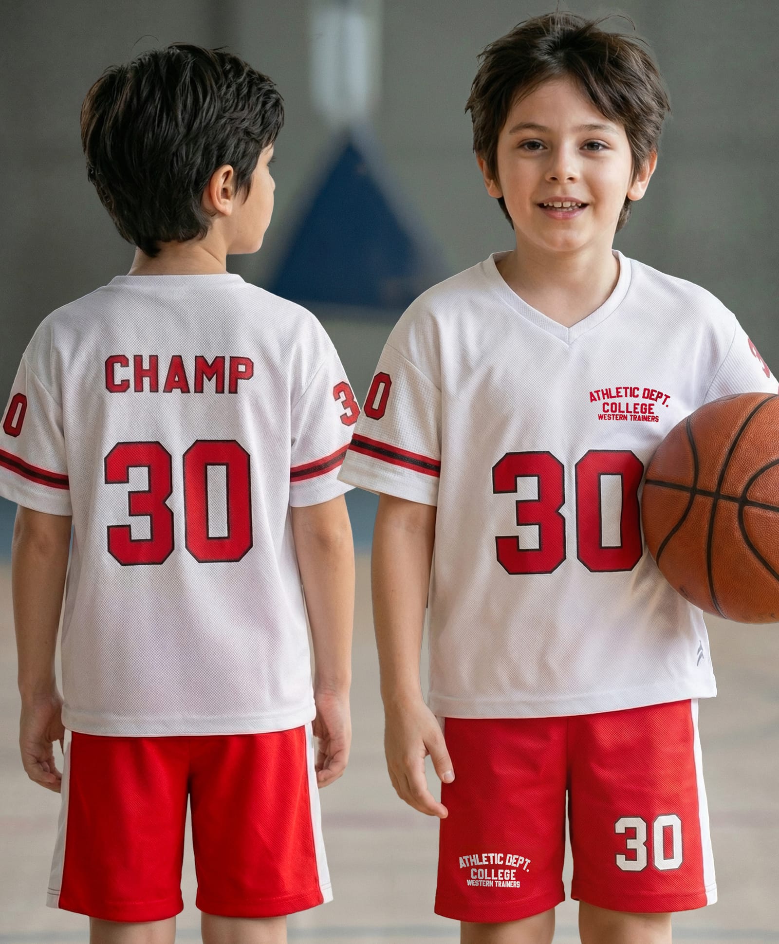 Pine Active Knit Half Sleeves Athleisure T-Shirt & Shorts Set Text & Number Print - White & Red