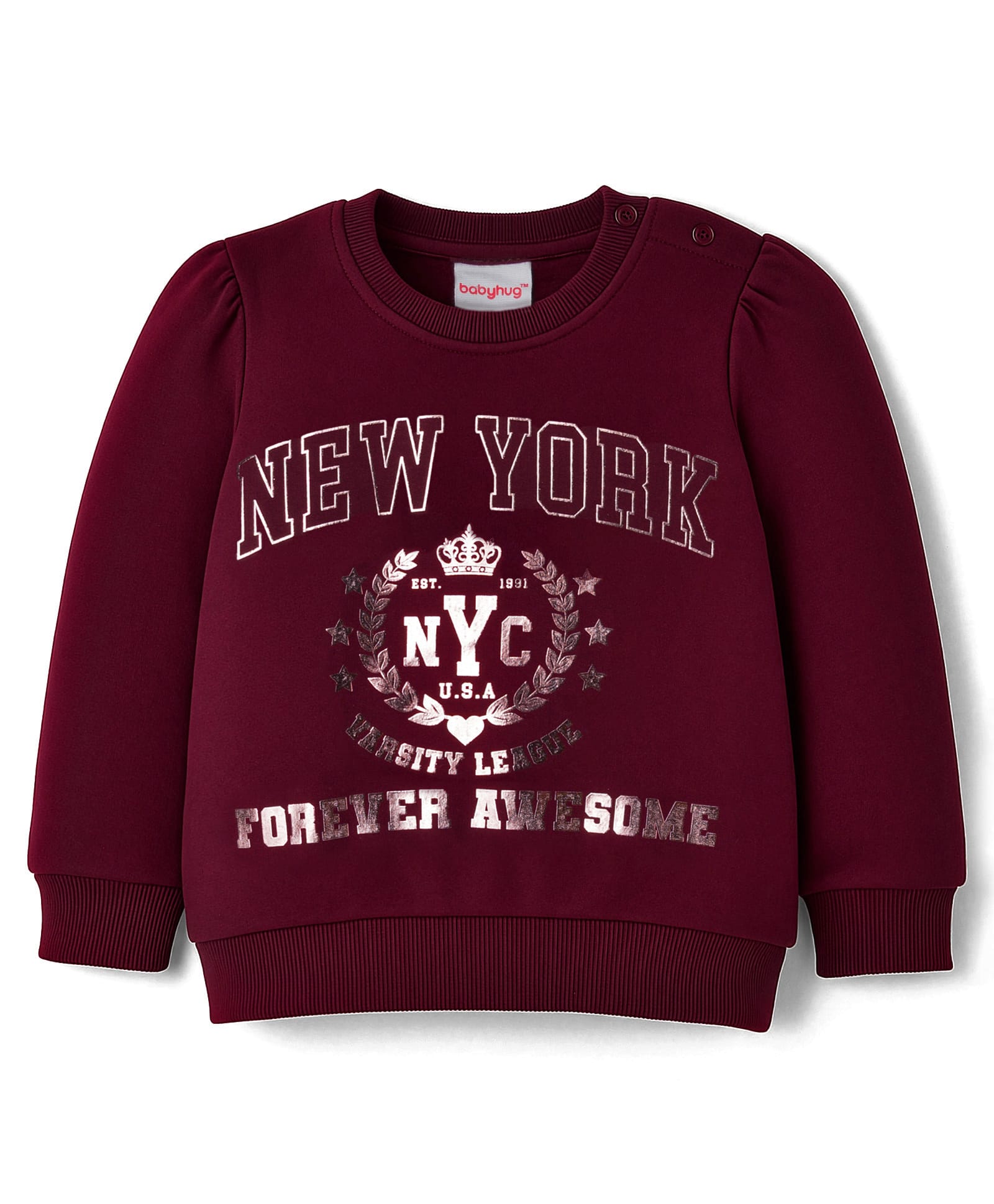 Babyhug Terry Knit Full Sleeves Sweatshirt with Foil Text Print - Maroon