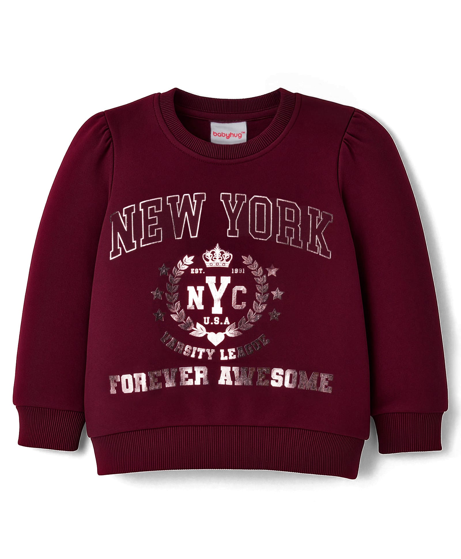 Babyhug Terry Knit Full Sleeves Sweatshirt with Foil Text Print - Maroon-image-25