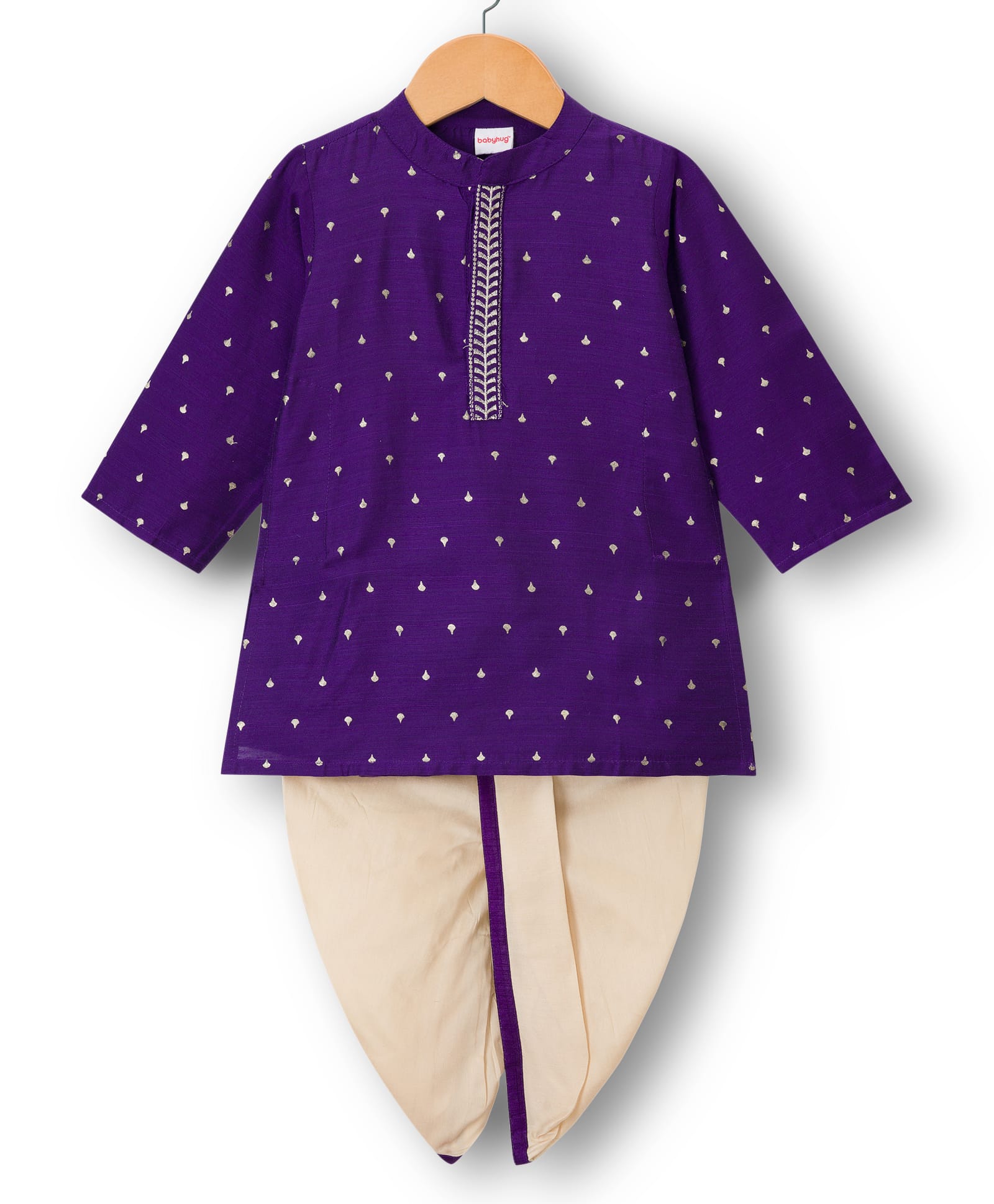 Babyhug Cotton Blend Woven Full Sleeves Kurta Dhoti Set With Foil Print - Purple & White-picture-25