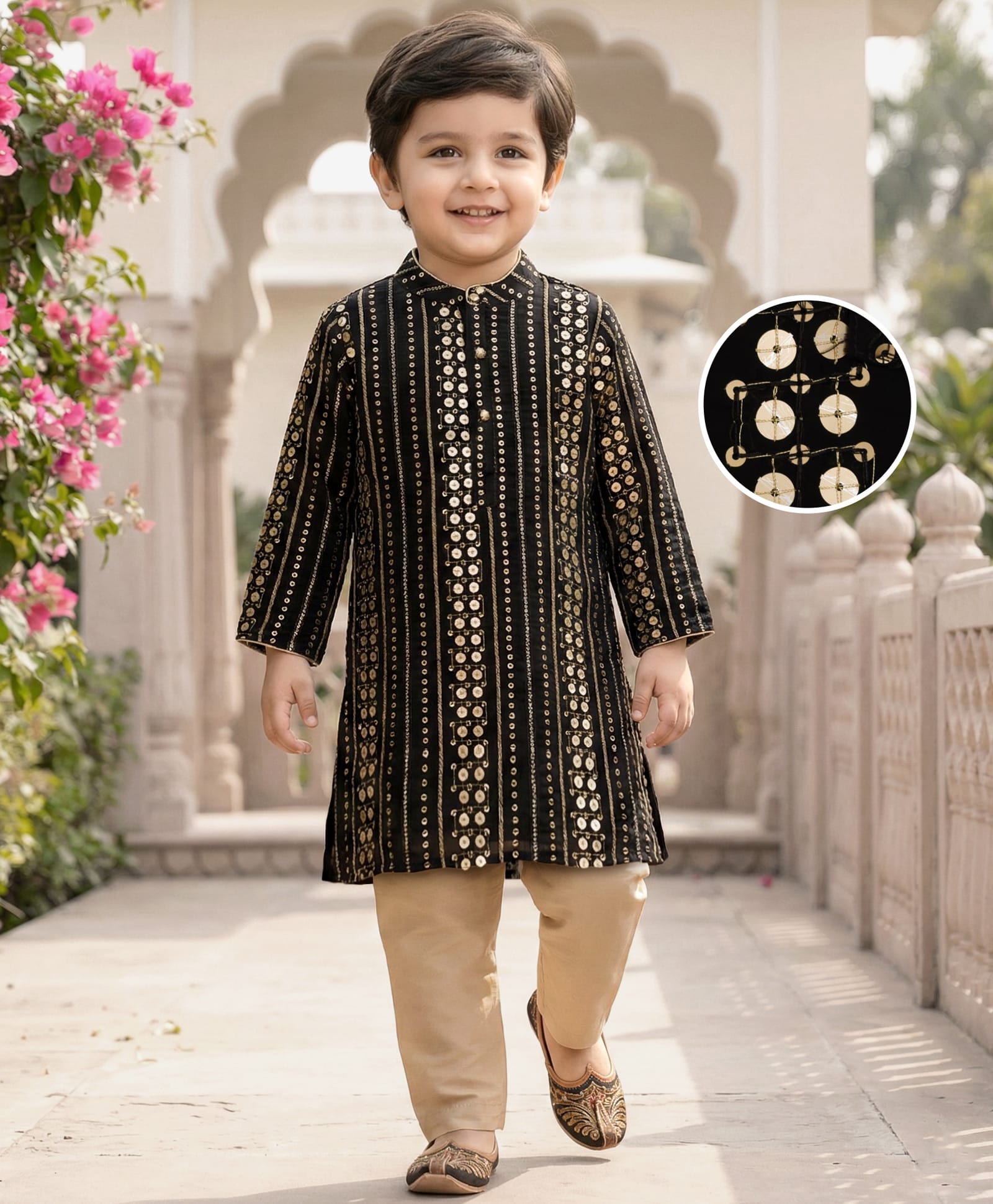 Babyhug Georgette Woven Full Sleeves Sequin Embroidered Kurta Pyjama Set - Black-picture-15