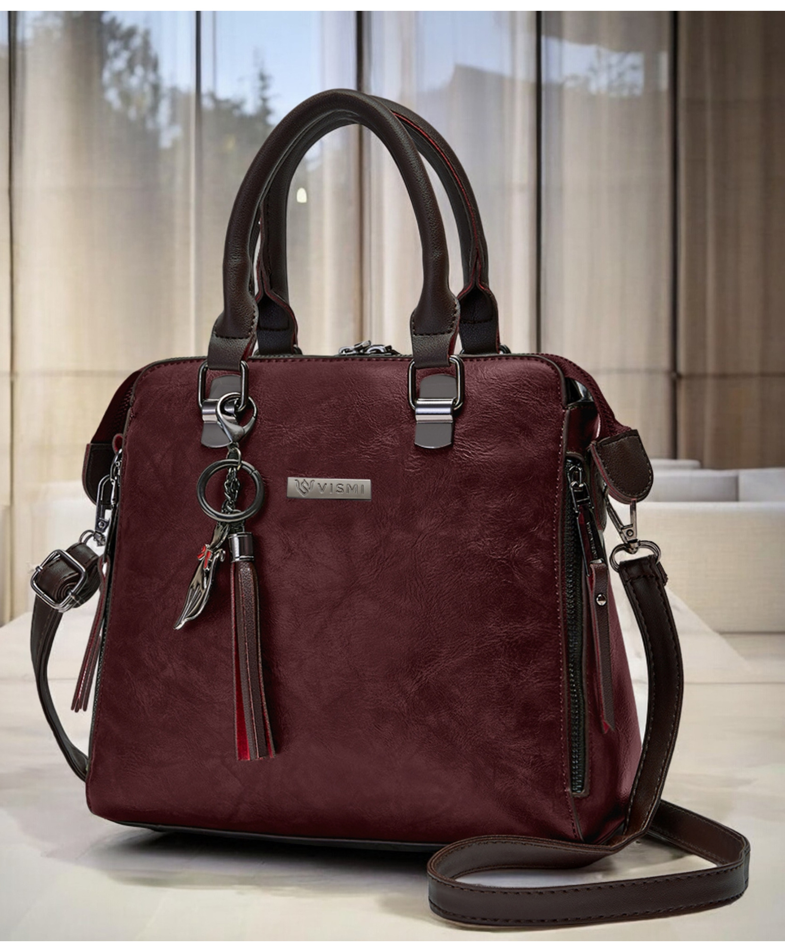 VISMIINTREND Women's Sling Bag with Detachable & Adjustable Strap Pu Leather Stylish Handbag for Travel, Office & Regular Use - Wine-picture-13