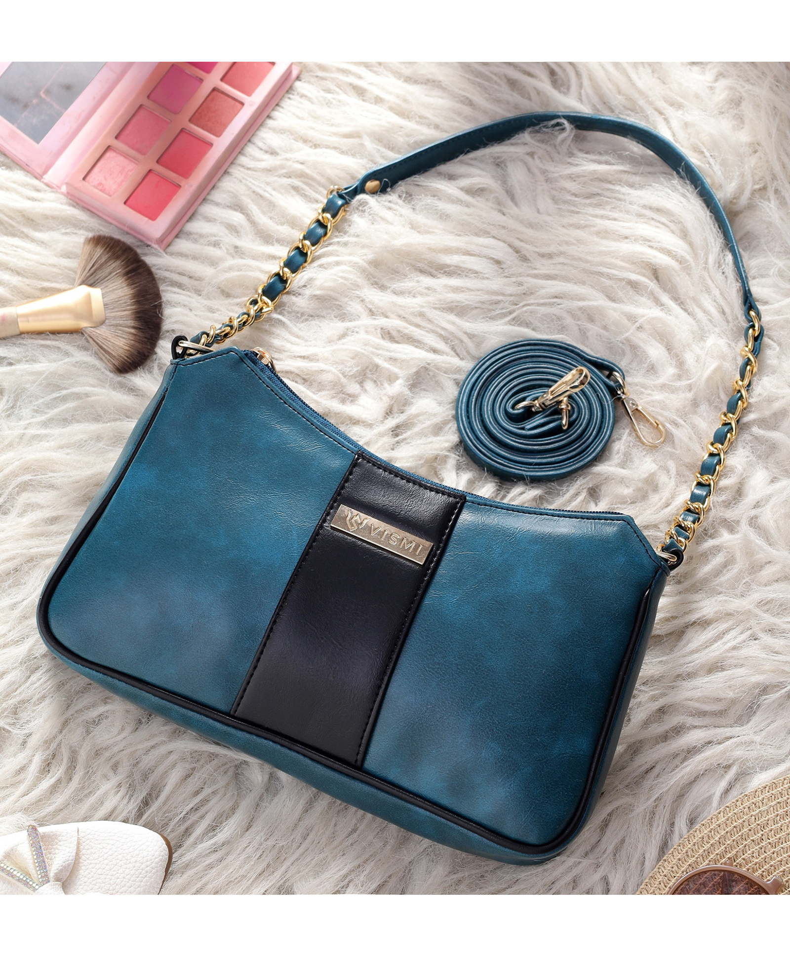 VISMIINTREND Women's Shoulder Bag Premium Pu Vegan Leather Stylish Side Hobo Purse Evening Party Handbag Birthday Anniversary Gift - Teal-picture-12