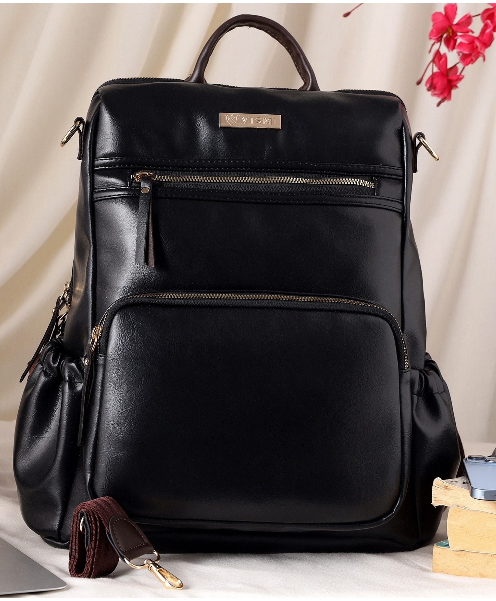 VISMIINTREND Women Stylish Backpack Pu Leather Laptop Bag Up to 14 Inch with Adjustable Strap, Padded Sleeve | Travel | Office Use | College | School Bags | Black-image-42