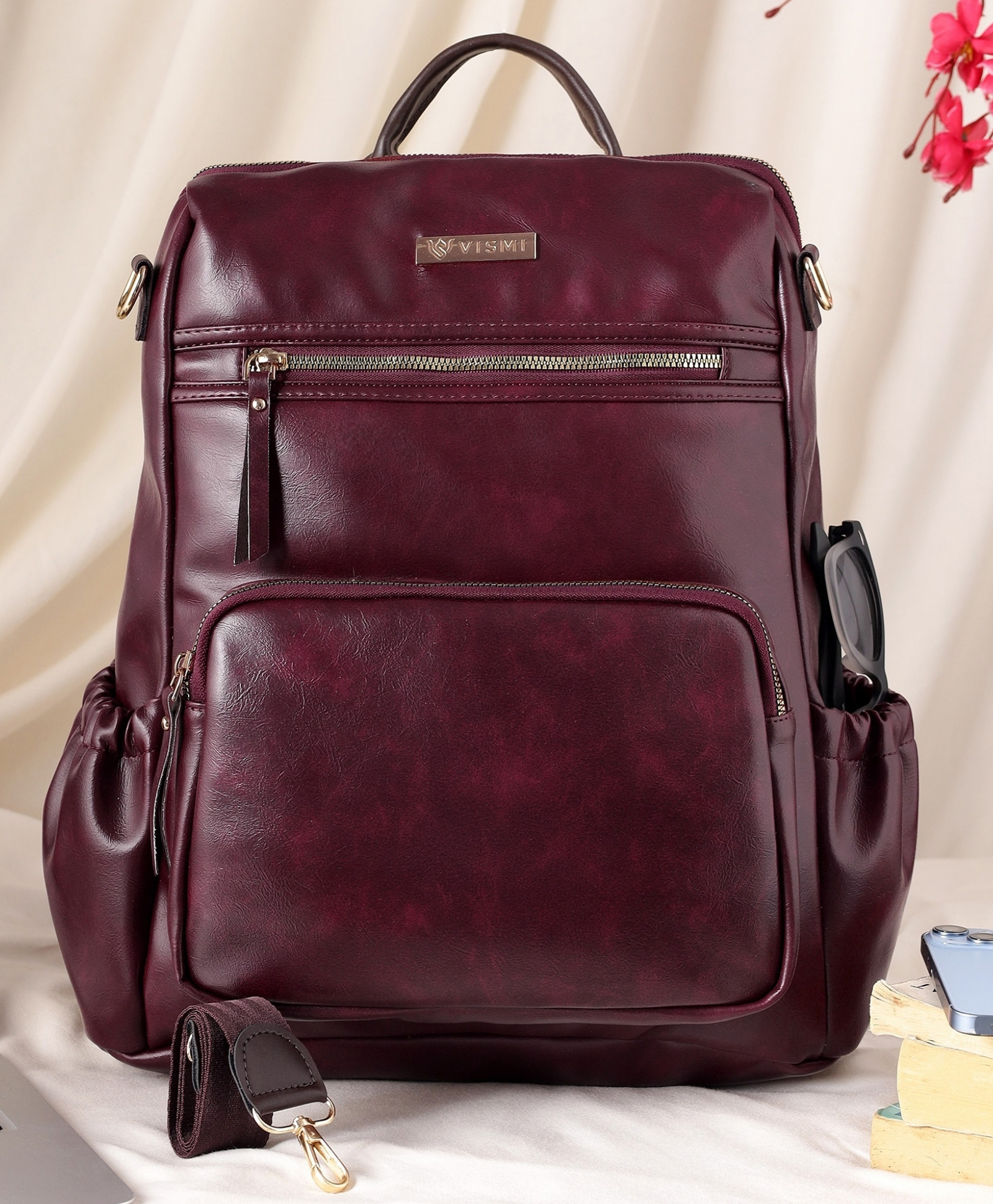 VISMIINTREND Women Stylish Backpack Pu Leather Laptop Bag Up to 14 Inch with Adjustable Strap, Padded Sleeve | Travel | Office Use | College | School Bags | Wine-picture-23