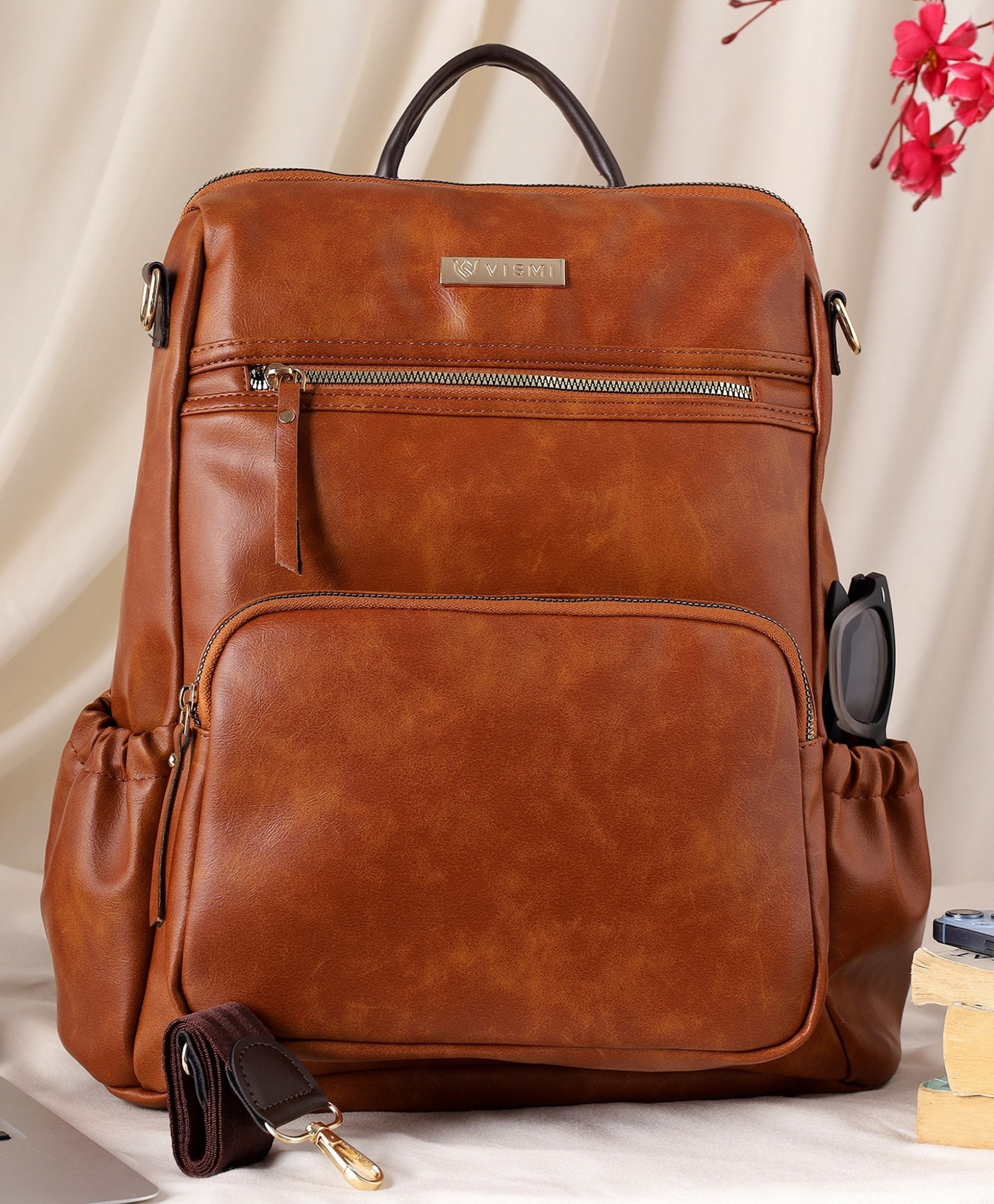 VISMIINTREND Women Stylish Backpack Pu Leather Laptop Bag Up to 14 Inch with Adjustable Strap, Padded Sleeve | Travel | Office Use | College | School Bags | Tan-image-43