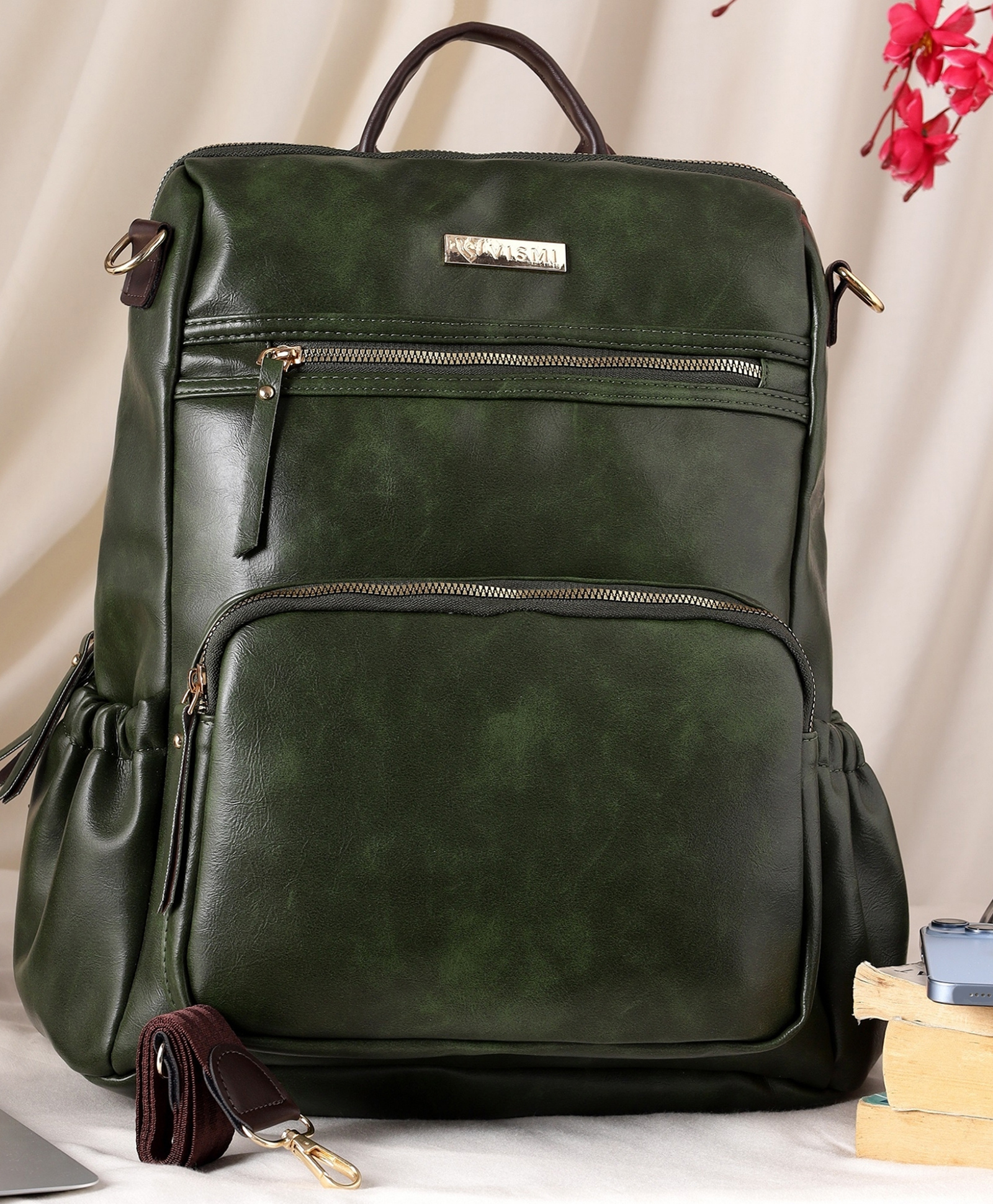 VISMIINTREND Women Stylish Backpack Pu Leather Laptop Bag Up to 14 Inch with Adjustable Strap, Padded Sleeve | Travel | Office Use | College | School Bags | Green-image-45