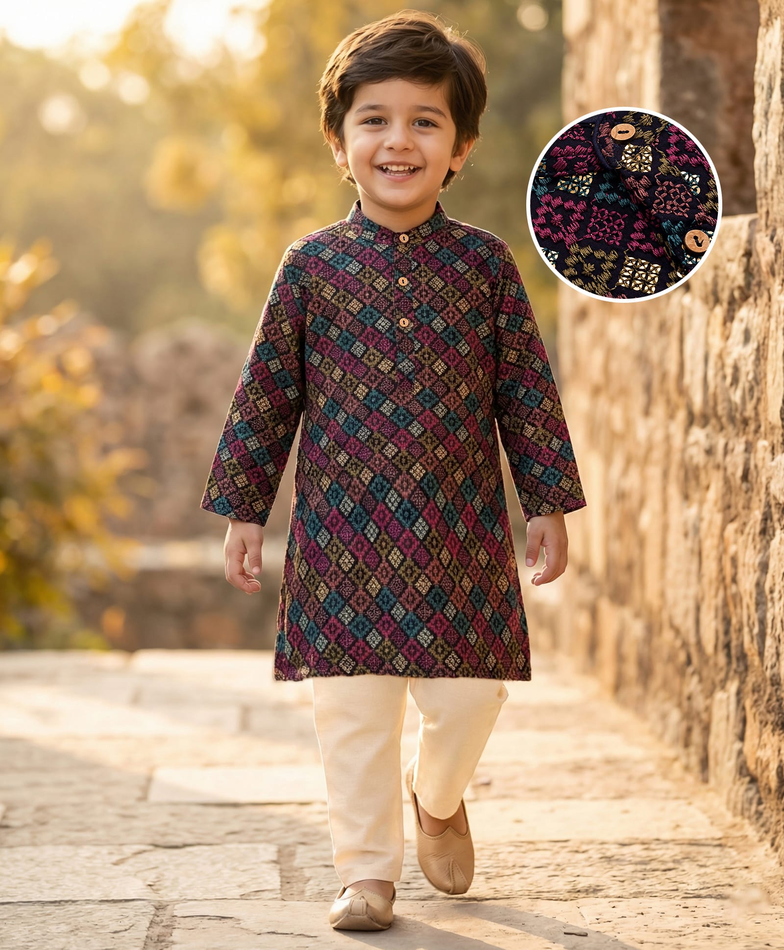 Babyhug Cotton Blend Woven Full Sleeves Kurta Pajama Set with Embroidery - Navy Blue-picture-10