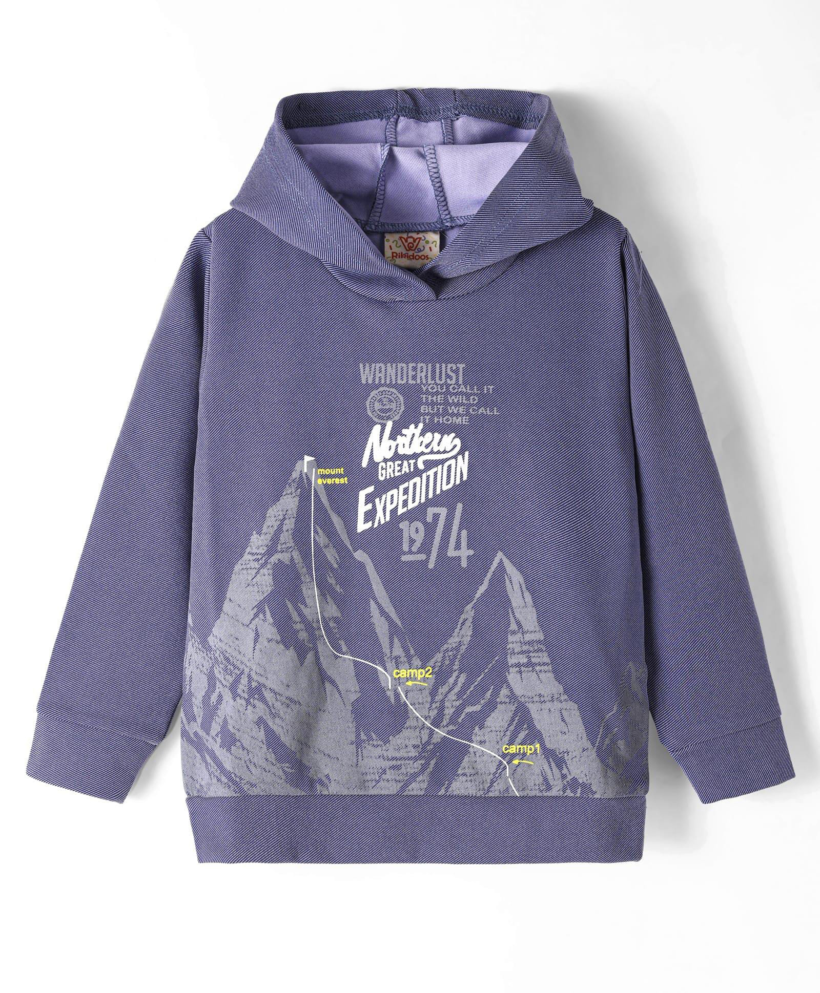 Rikidoos Full Sleeves Mountains & Typography Printed Hooded Light Winter Sweatshirt - Blue-image-38