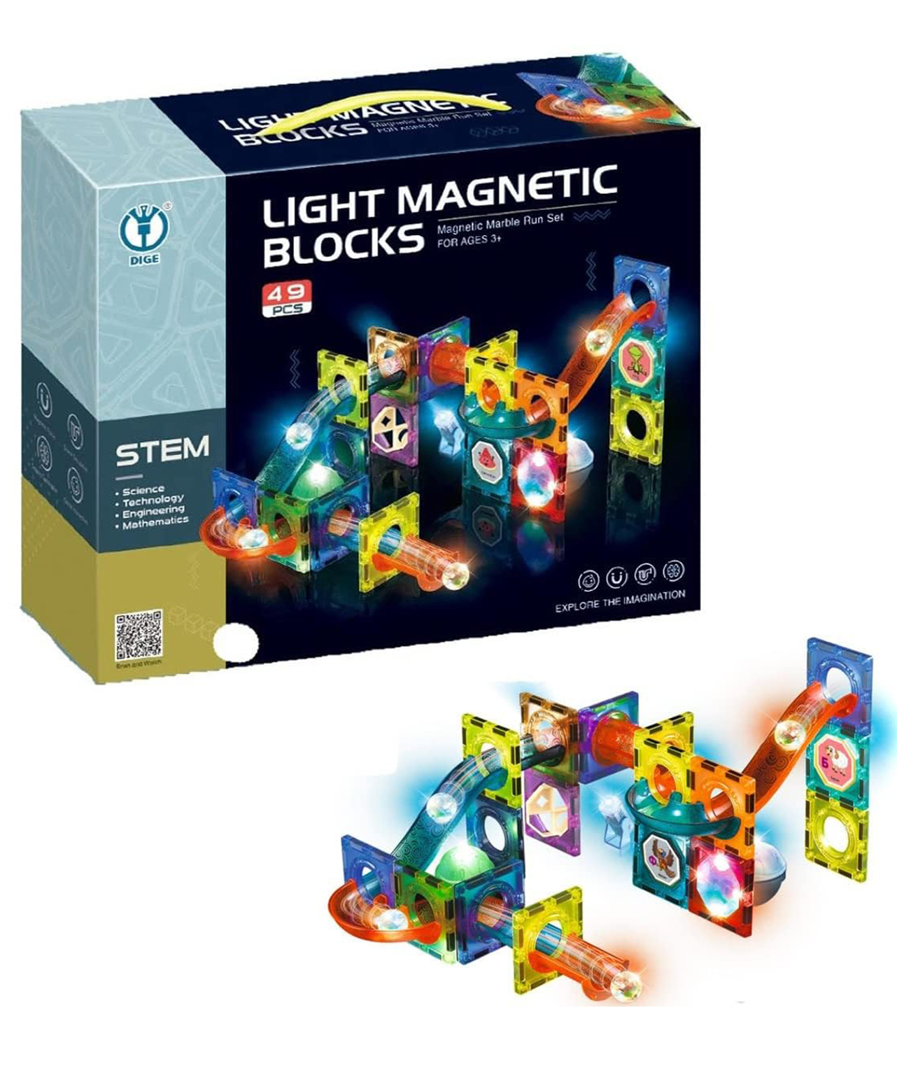 ADKD Light Magnetic Tiles Building Blocks for Kids Magnetic Marble Run Toys for Kids - 49 Piece-picture-36