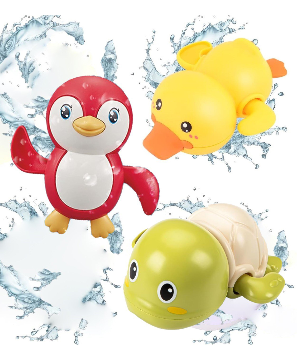 ADKD Swimming Turtle Penguin & Duck Wind Up Bath Toys Pack Of 3 (Color & Design May Vary)