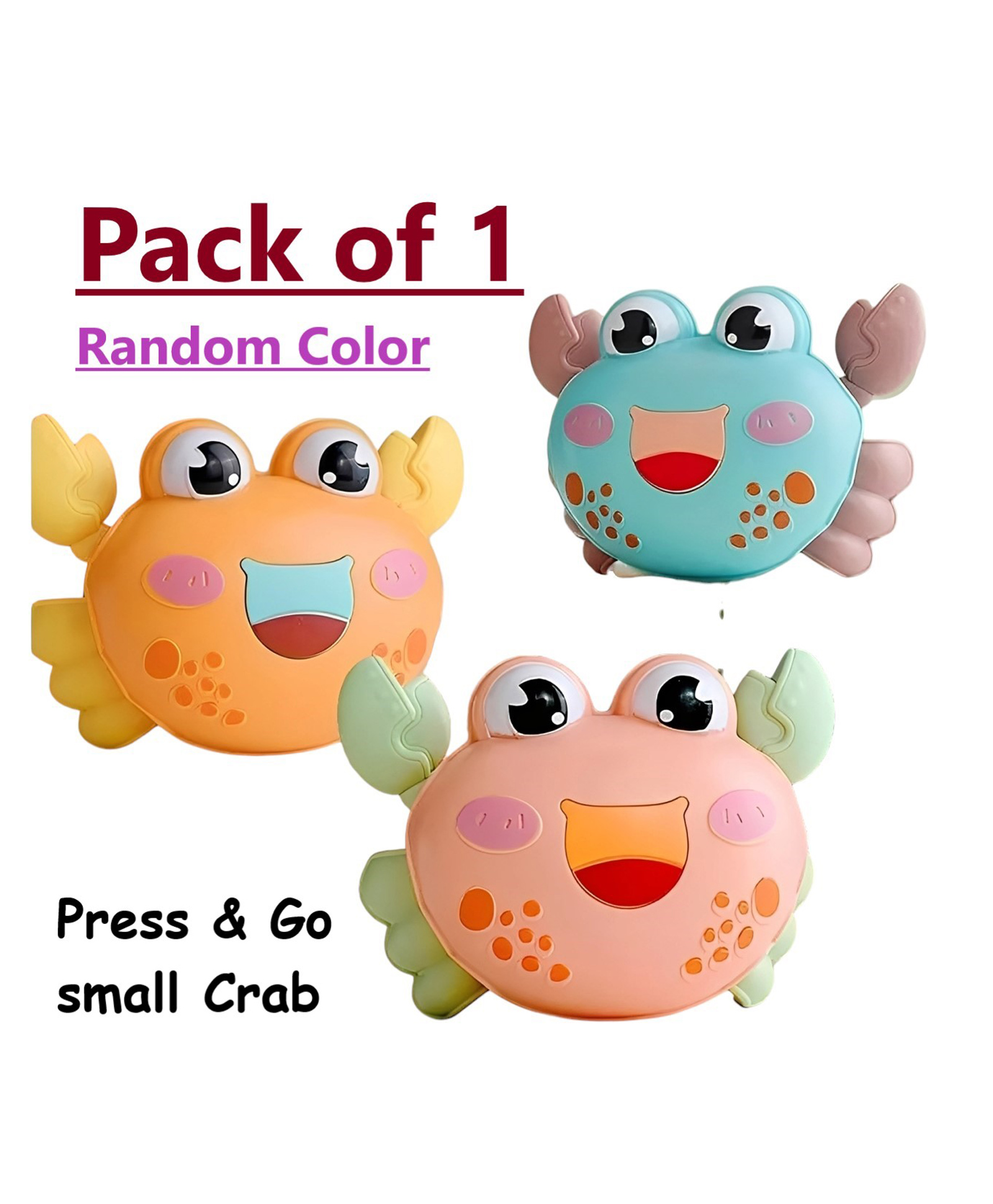 ADKD Press to Go Inertial Cute Crawling Crab Toy for Kids Pack of 1- (Color May Vary)