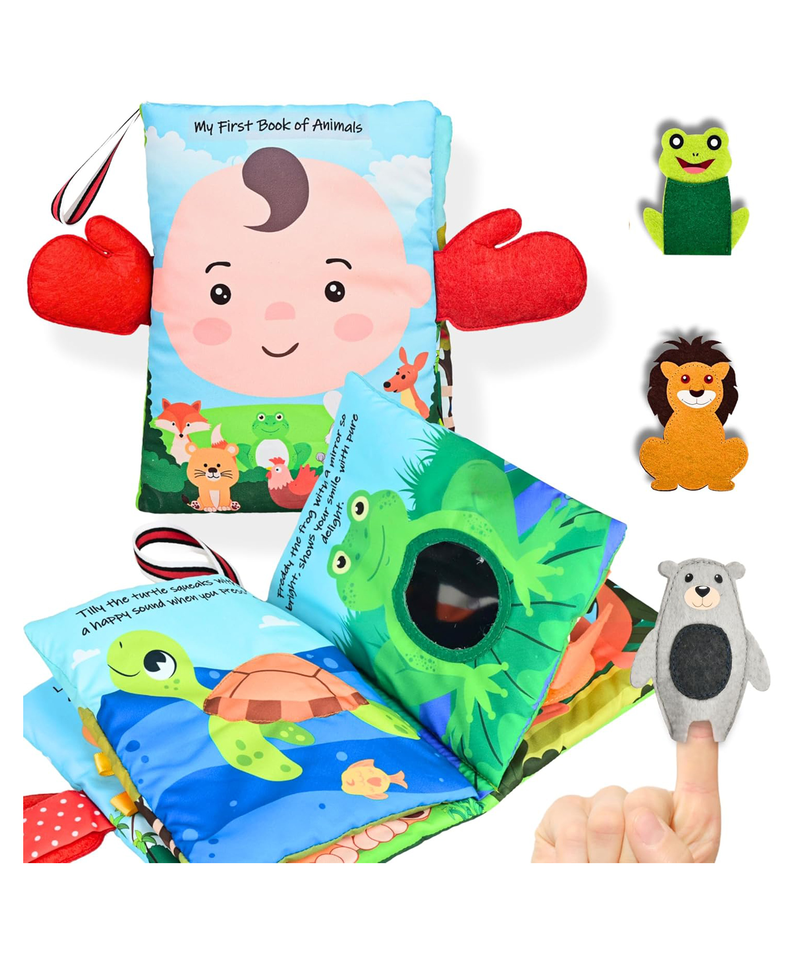 seraphina Peek-A-Boo Jungle Animal Cloth Book with Interactive Finger Puppets & Squeeker for Infant & Toddlers-Soft Cloth Book - English-picture-10