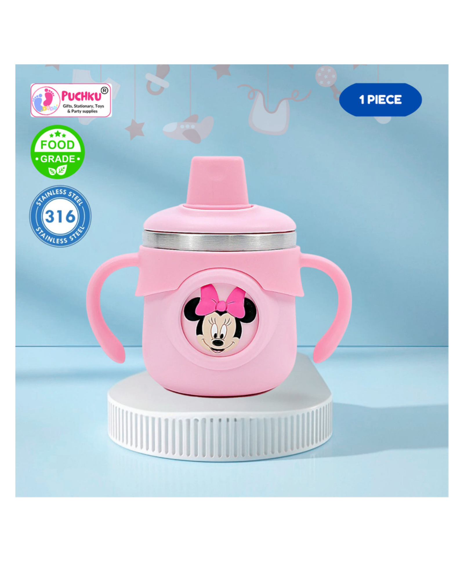 Puchku Stainless Steel Insulated Hot & Cold Sipper Bottle for Kids/Double Wall & Vacuuming/Sipper Cups with Straw/Travelling Water Bottle for Kids with Straw (260ml) - Pink-image-9