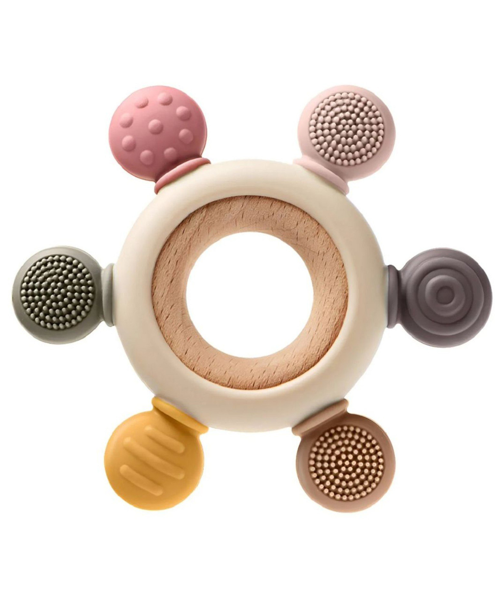 Puchku Wooden Teether, Baby Teething Toys Silicone Teethers BPA Free Silicone Rudder with Wooden Ring ( Pack of 1, Random color)-image-19