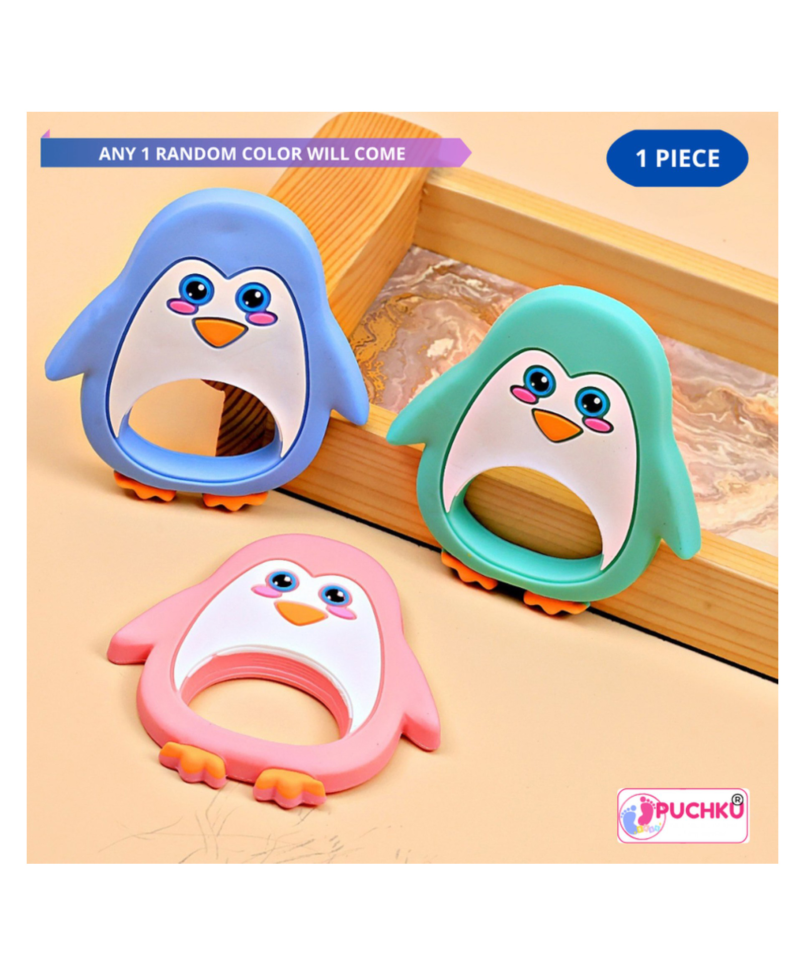Puchku Penguin Shaped Silicon BPA free teether ( pack of 1 , Random color)-picture-26