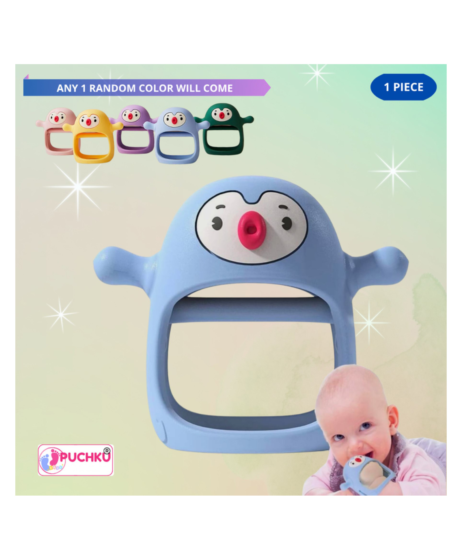 Puchku Penguin Shaped Never Drop Silicone Baby Teething Toy , Gum Soothing for Babies ( Pack of 1 , Random color)-picture-27