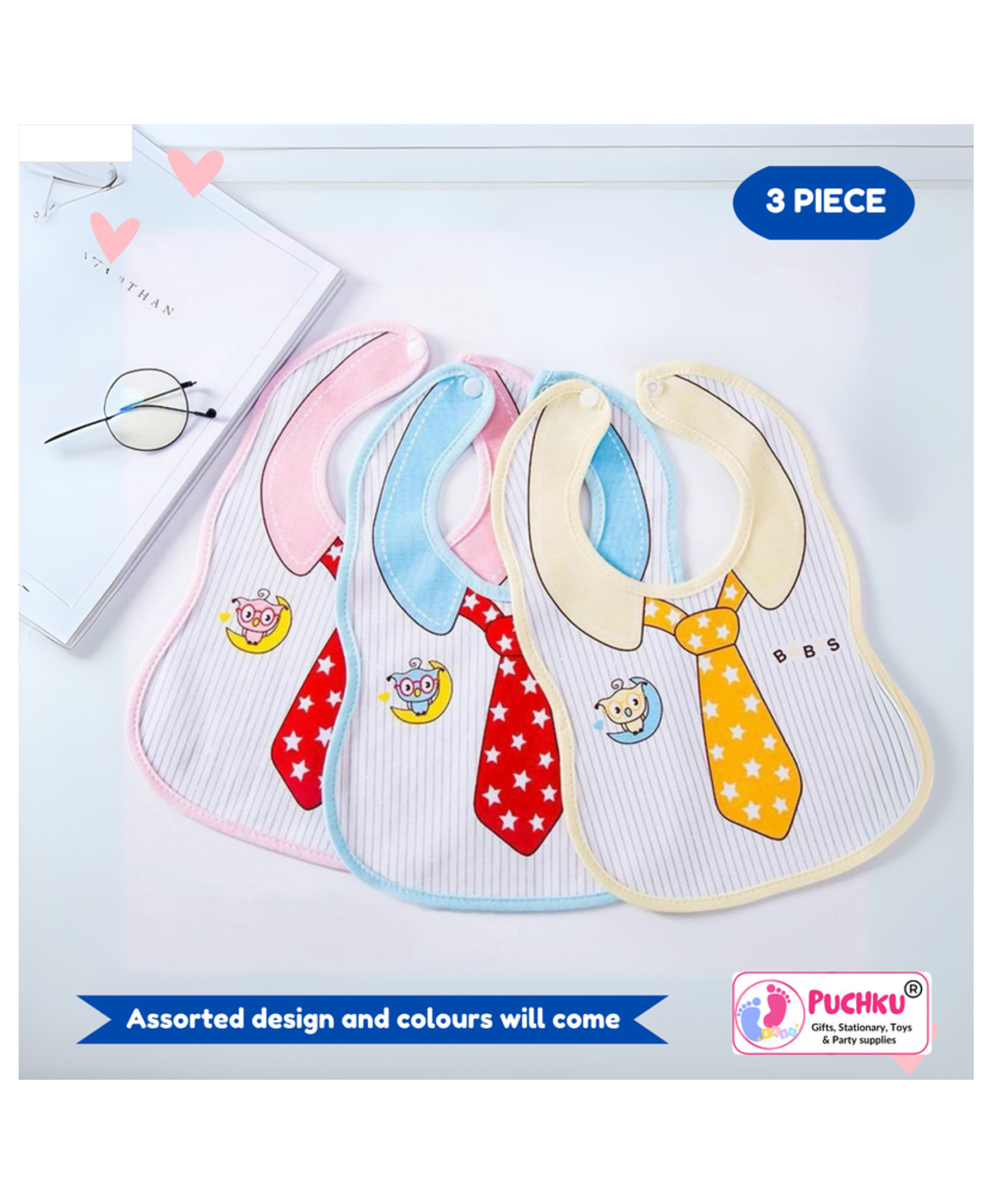 Puchku Baby Tie Print Waterproof Bib - ( 3 Piece, Random Color)-image-25