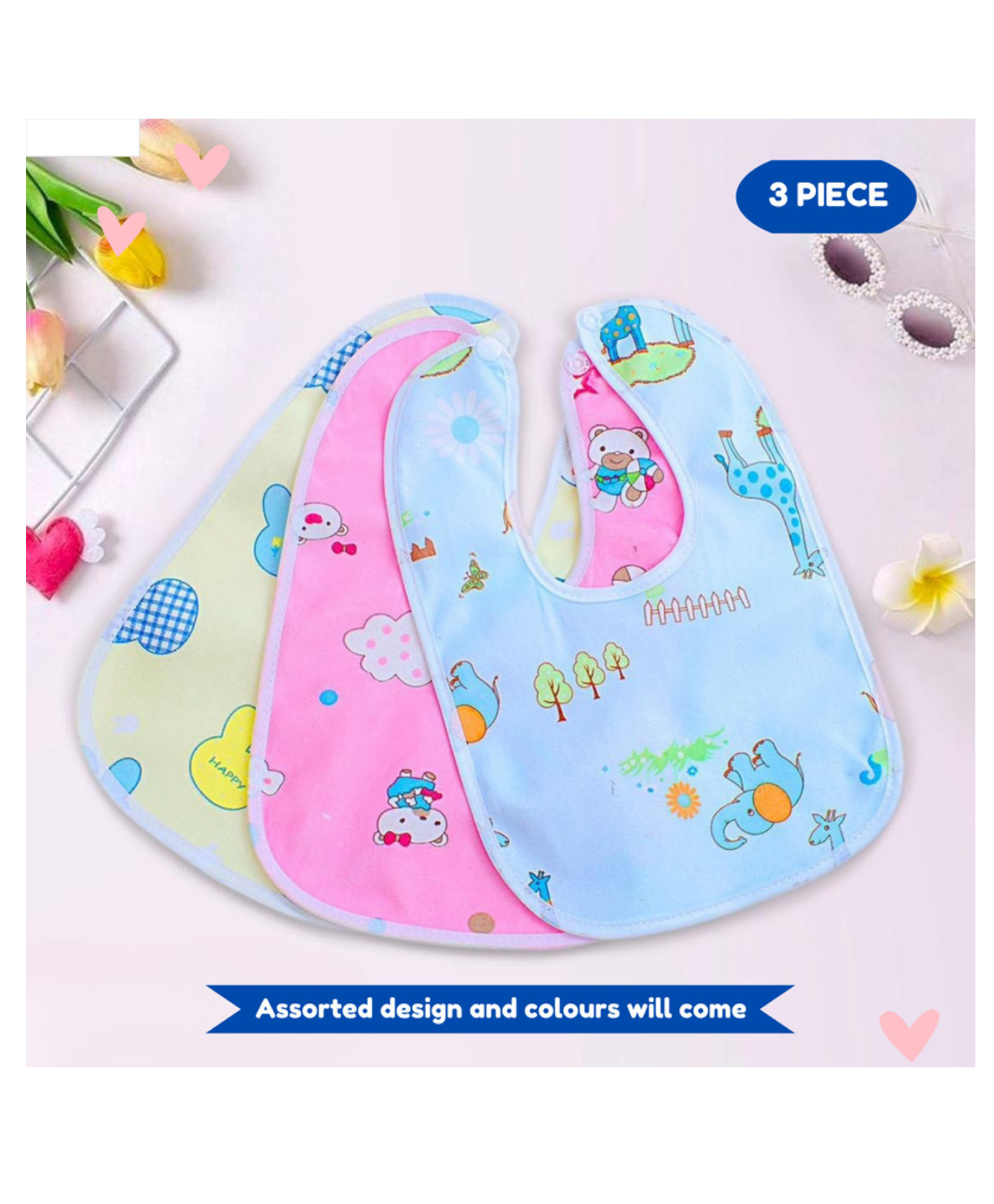Puchku Baby Multiple Design Printed Waterproof Bib - ( 3 Piece, Random Color)-image-40