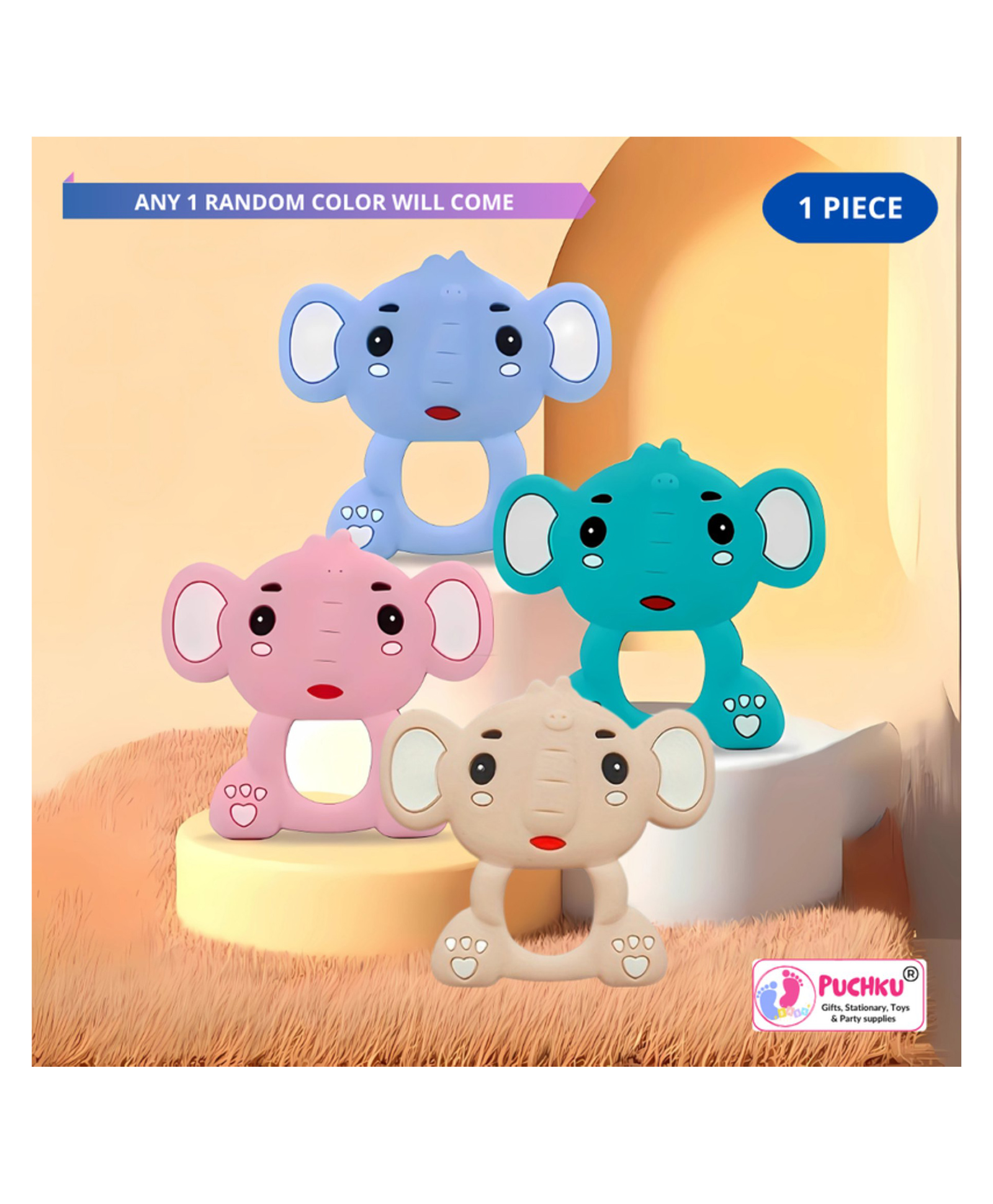 Puchku Baby Elephant Shaped Silicon BPA Free Teether (Pack of 1 , Random Color)-image-46