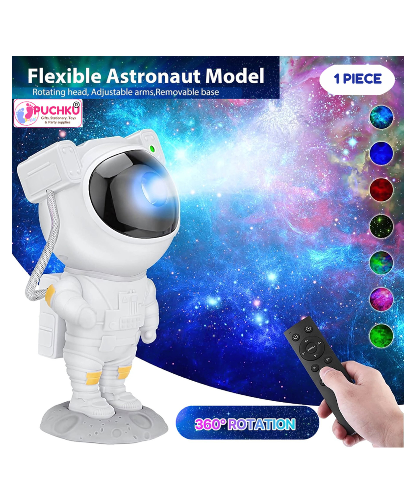 Puchku Astronaut Starry Night Light Projector Star Ceiling Sky Light Projector with Timer and Remote - Multicolor