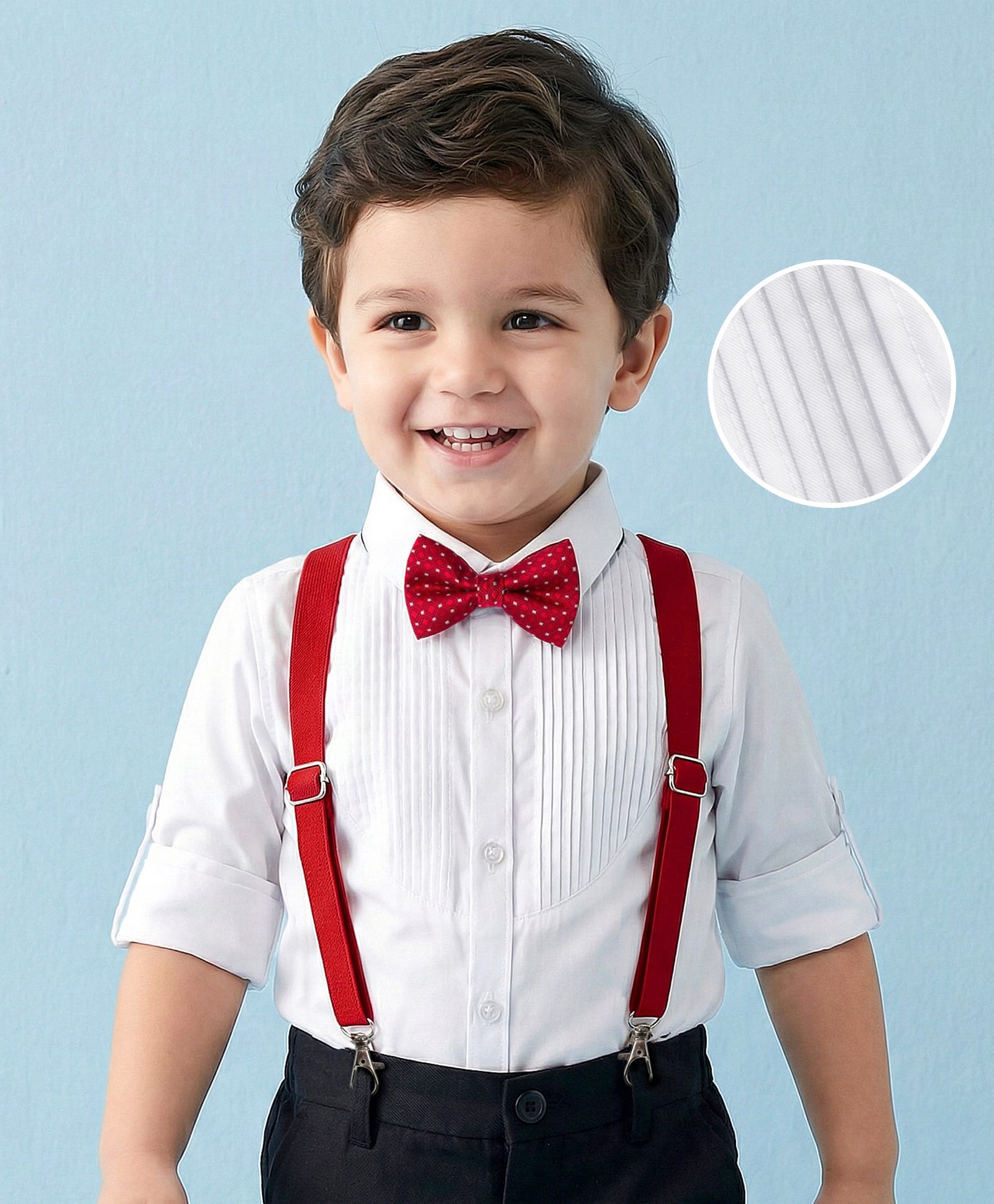 Mark & Mia Woven Full Sleeves Pleated Solid Party Shirt With Bow & Suspender - White-picture-29