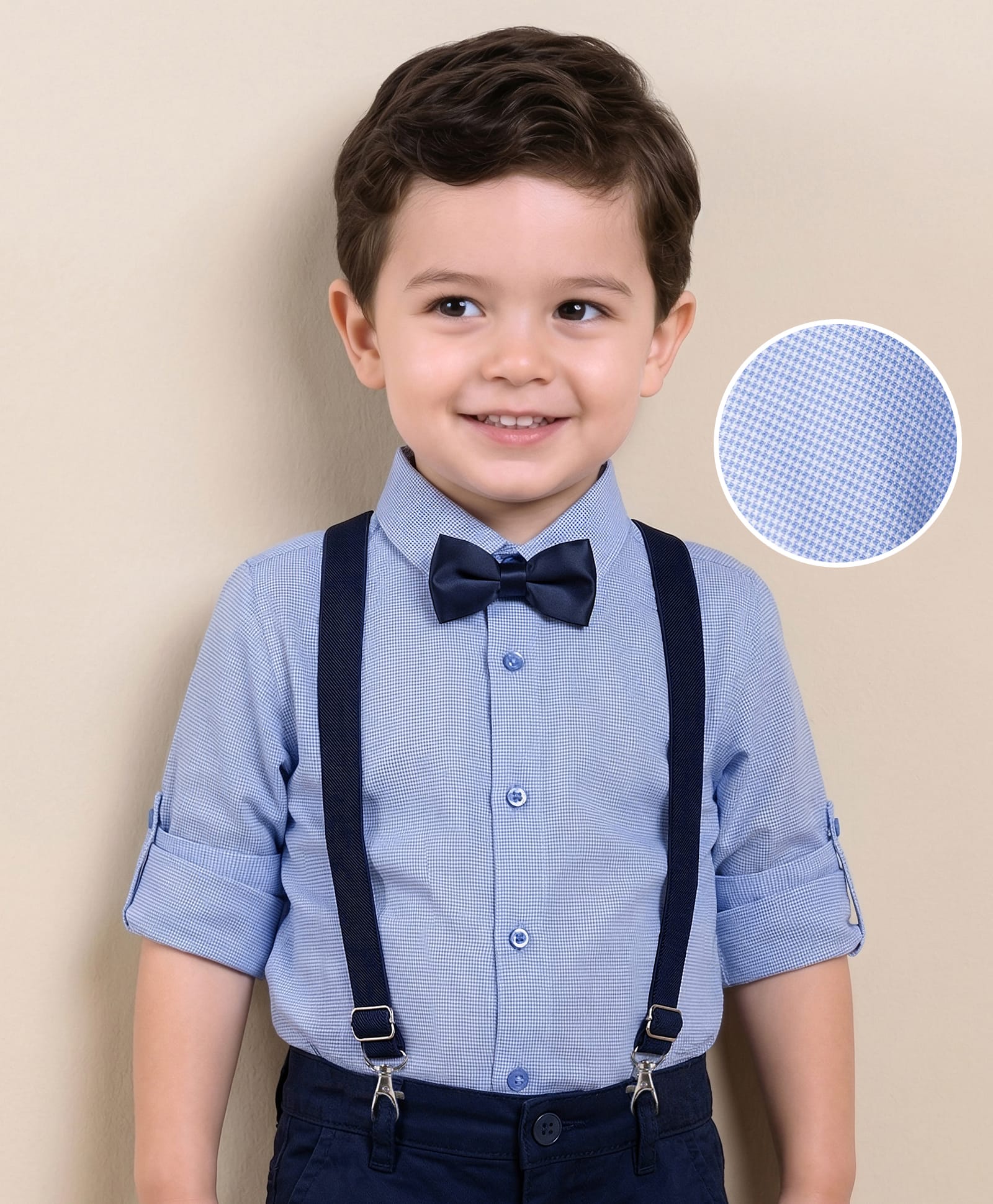 Mark & Mia Woven Full Sleeves Checkered Party Shirt with Bow & Suspender - Blue-picture-31