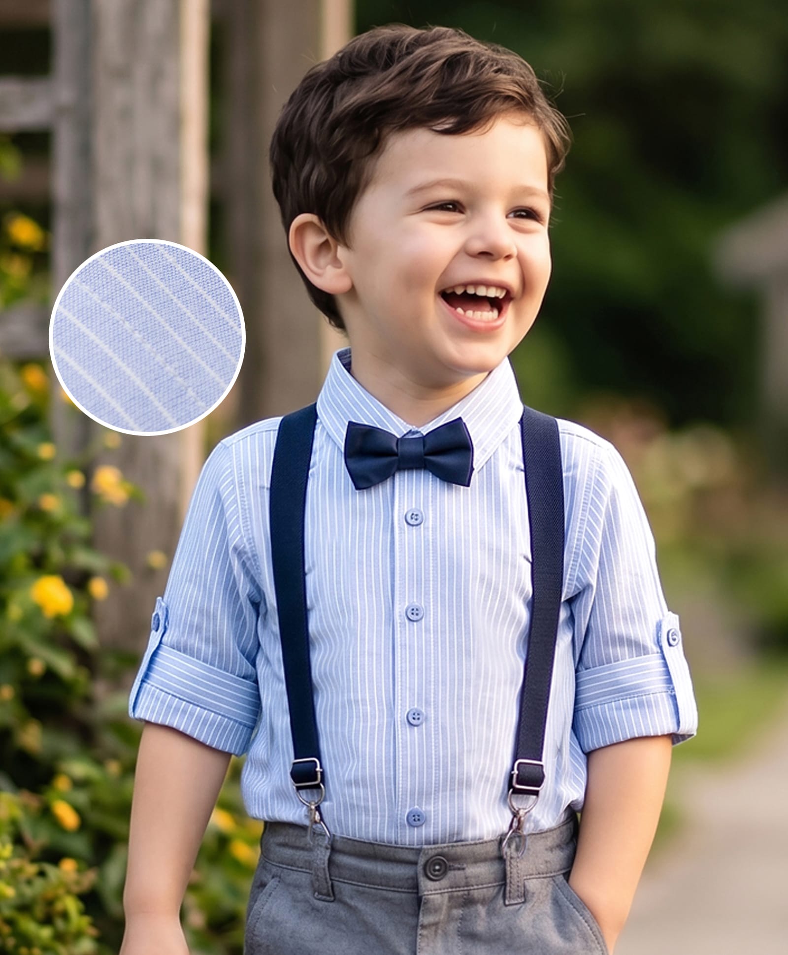 Mark & Mia Woven Full Sleeves Pleated Striped Party Shirt With Bow & Suspender - Light Blue-picture-21