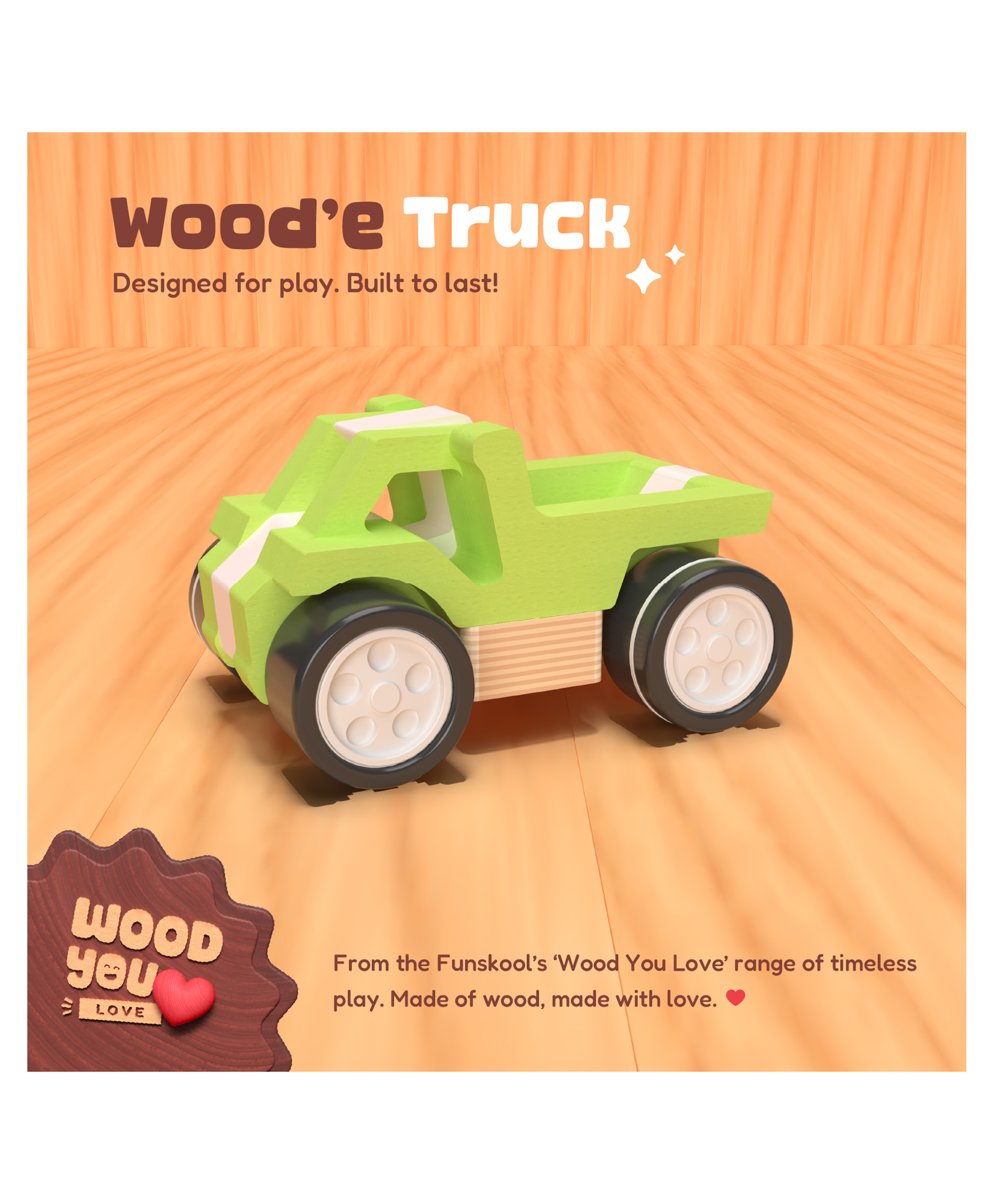 Giggles Wooden Toy Truck Safe & Eco Friendly Improves Motor Skills & Coordination & Stimulate Senses - Multicolour-image-22