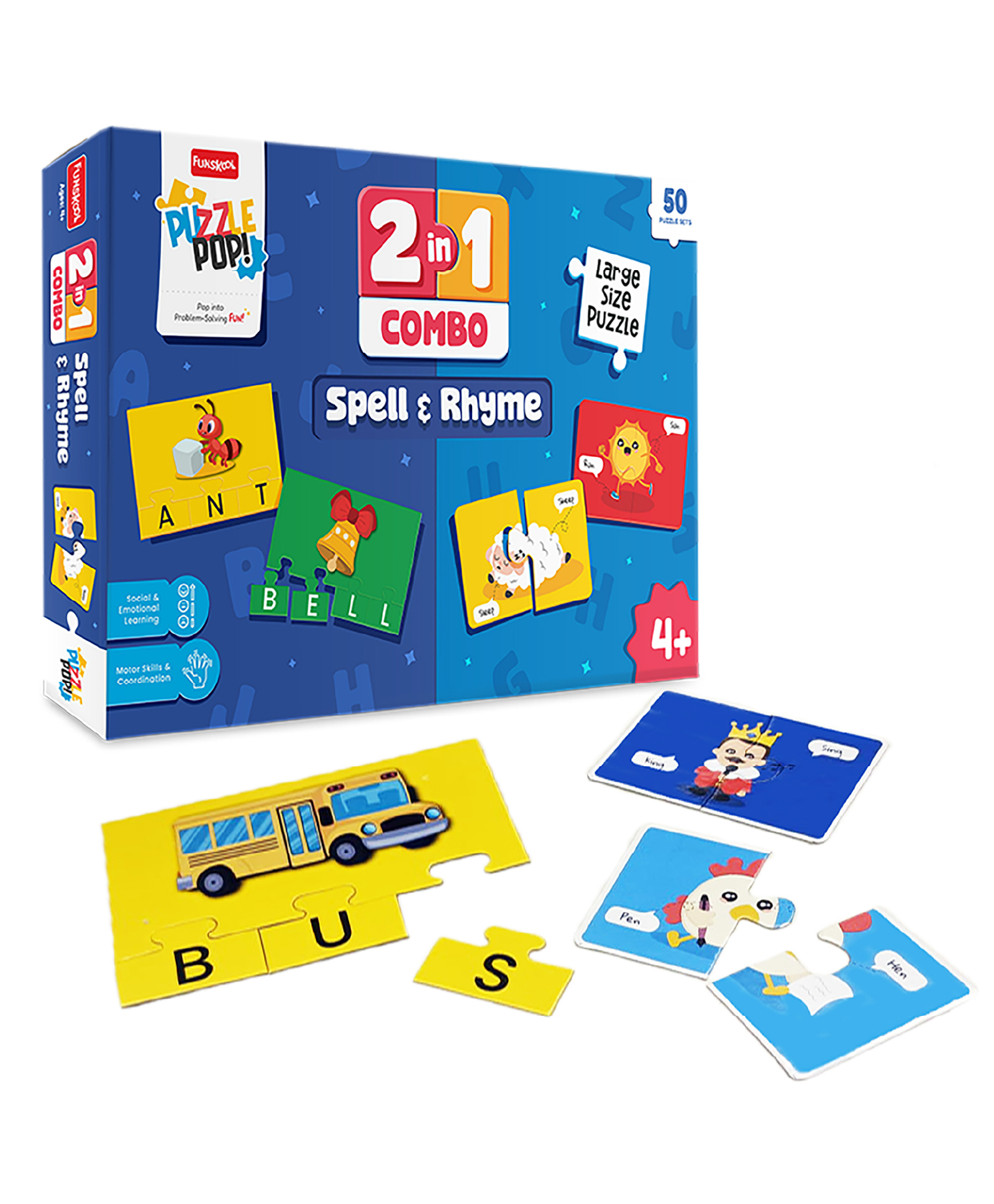 Funskool 2-in-1 Spell & Rhyme Combo, Educational Jigsaw Puzzle Game for Kids, 25x2 Pieces, Fun Learning & Development Toy - Multicolour-image-37