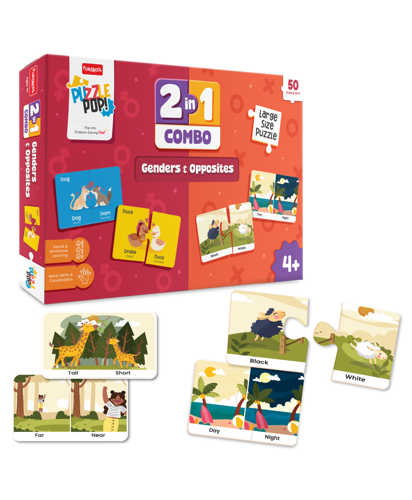 Funskool 2 in 1 Combo Puzzle Set Genders & Opposites, 25 Pieces Each, Educational Puzzle Toy for Kids, Preschool Learning Activity, Large Size Puzzle for Boys & Girls - Multicolor-image-14