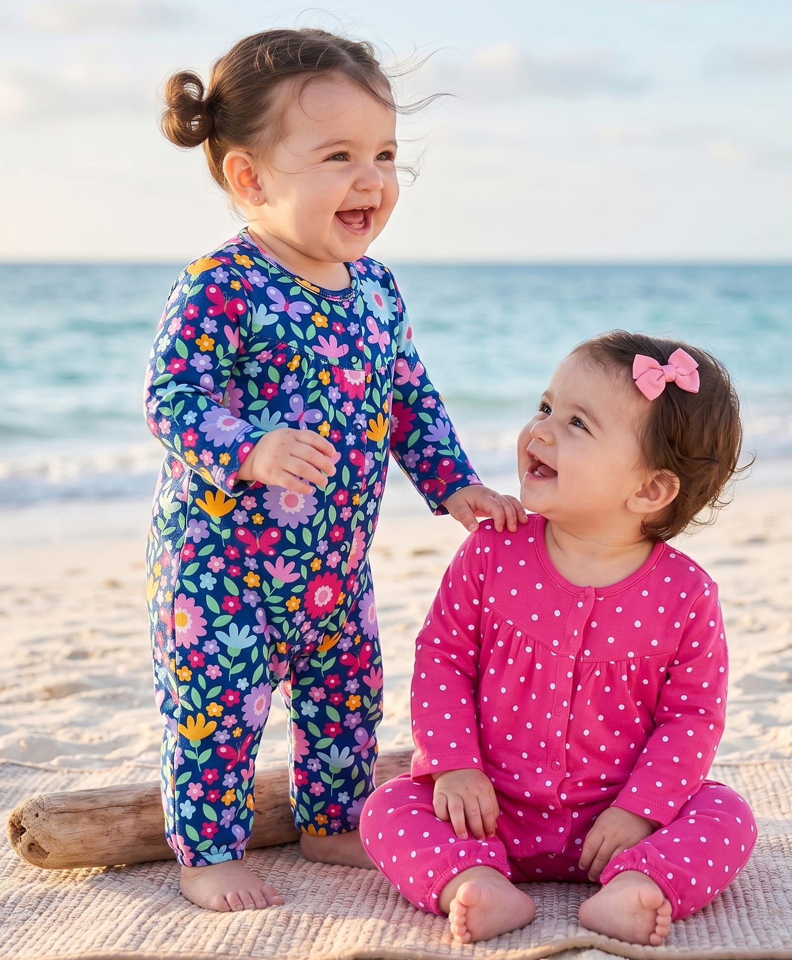 Babyhug 100% Cotton Knit Full Sleeves Floral & Polka Dot Printed Rompers Pack of 2 - Navy Blue & Pink-image-3