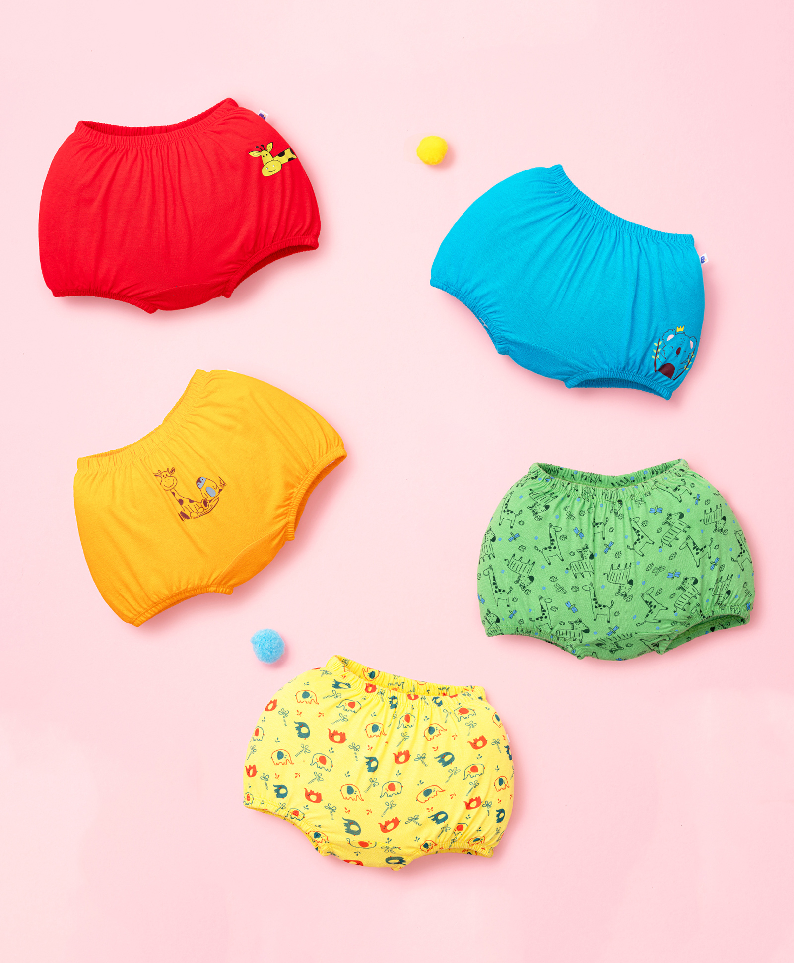 SuperBottoms Pure Cotton Knit Pack Of 5 Solid & Animal Printed Bloomers - Multi Colour-picture-15