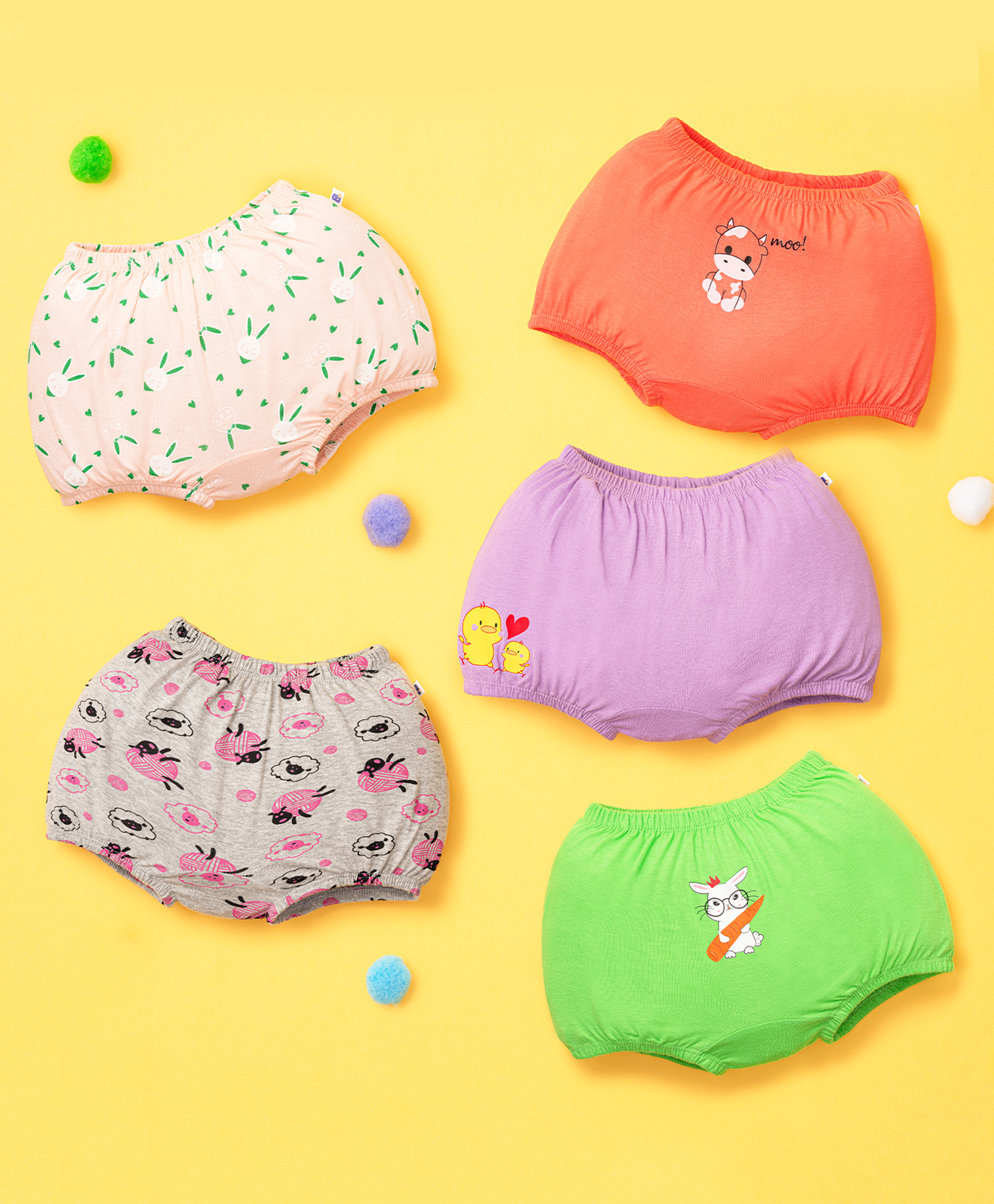 SuperBottoms Pure Cotton Knit Pack Of 5 Solid & Animal Printed Bloomers - Multi Colour-picture-14