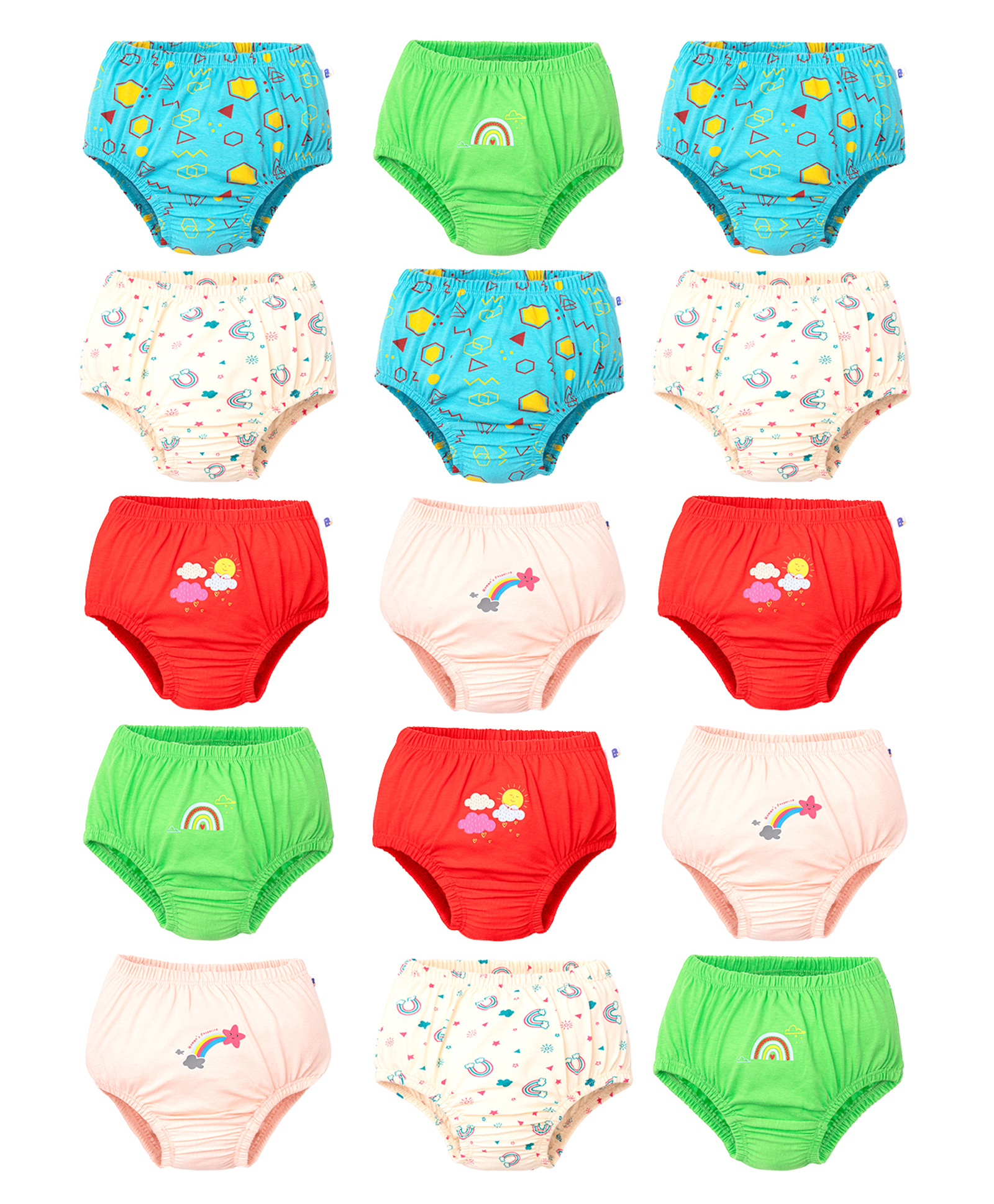 SuperBottoms Pure Cotton Knit Pack Of 15 Rainbow & Clouds Printed Briefs - Multi Colour-picture-25