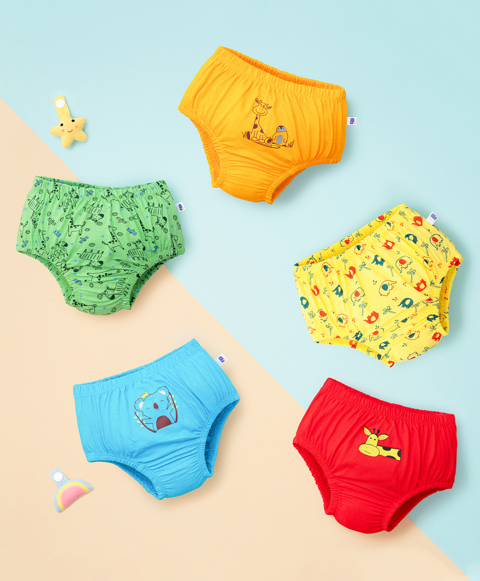 SuperBottoms Pure Cotton Knit Pack Of 5 Cute Animals Printed Basic Briefs - Multi Colour-picture-13