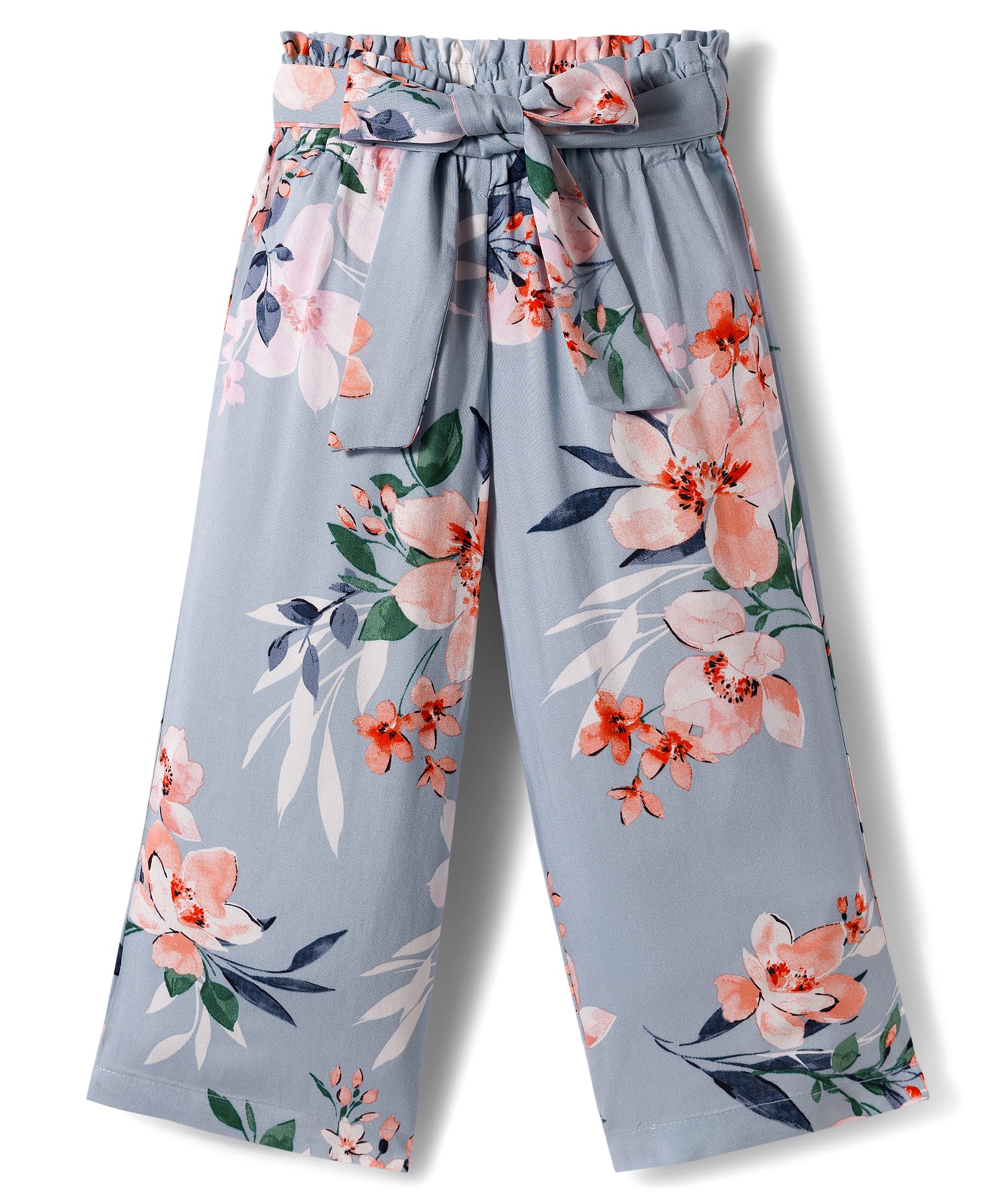 CrayonFlakes Rayon Woven Floral Printed Belted Palazzo - Blue-image-7